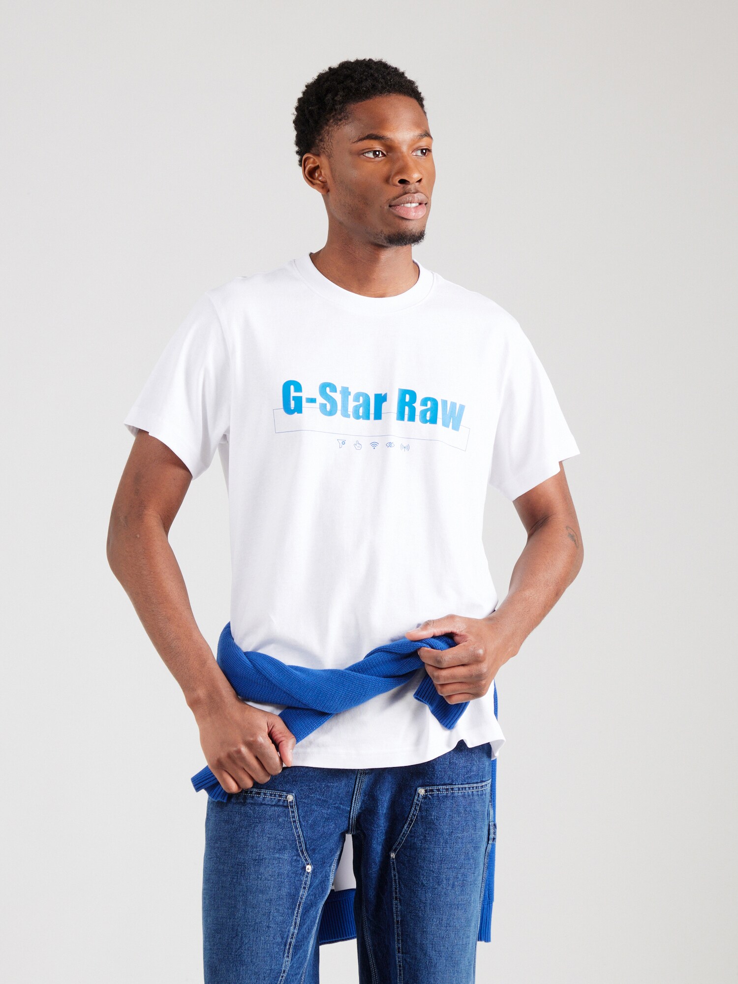 G-STAR Póló  neonkék / fehér termék 2. képe