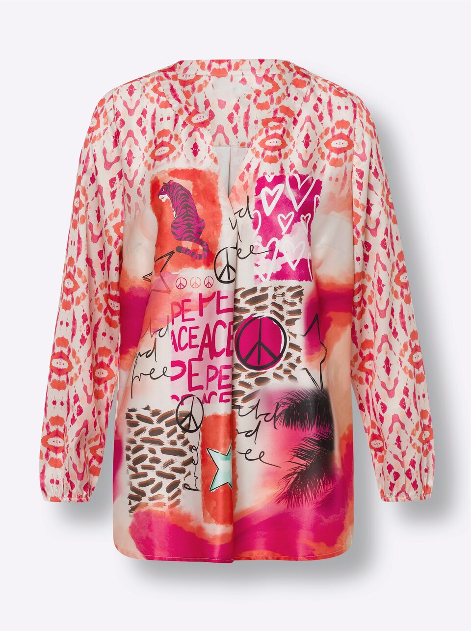 Blus grön / aprikos / rosa