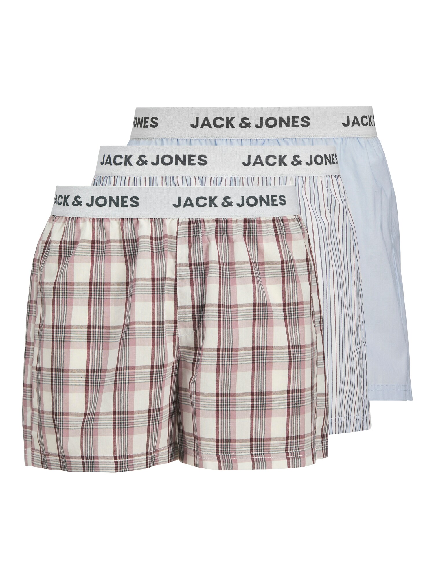 JACK & JONES Boxeri JACALVIN  albastru deschis / roșu vin / alb
