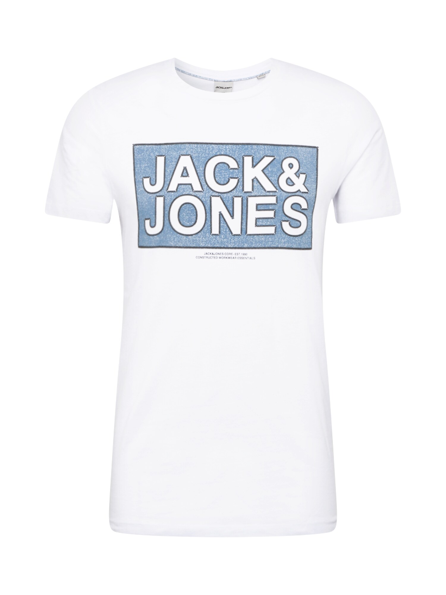 JACK & JONES Marškinėliai 'TUBE'  balta / mėlyna dūmų spalva / melsvai pilka