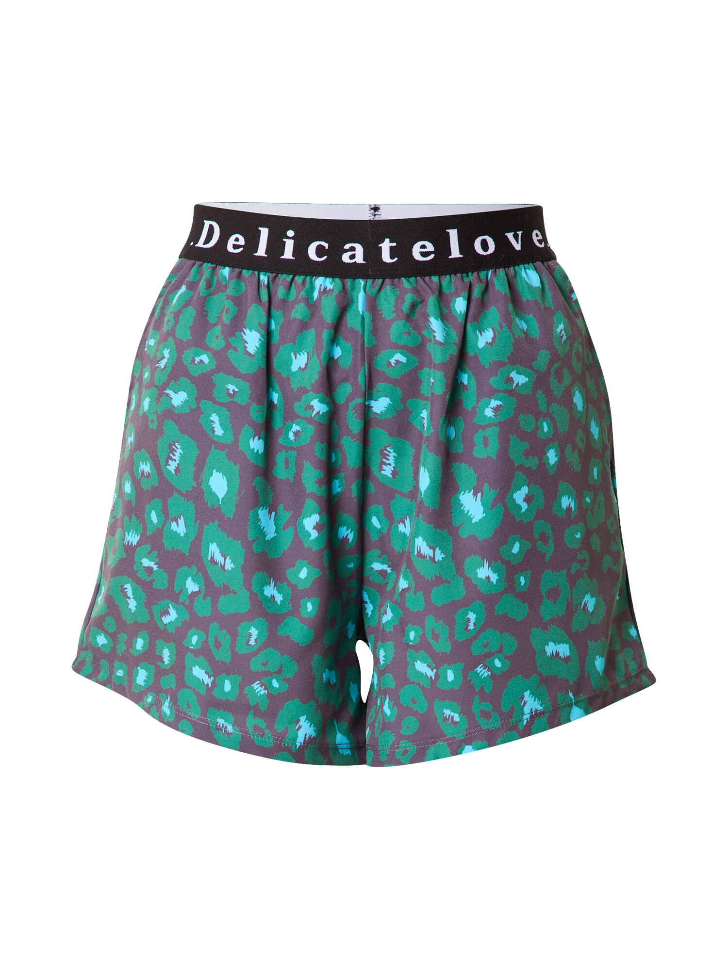 DELICATELOVE Sportinės kelnės 'MASHA' tamsiai pilka / smaragdinė spalva / juoda / balta