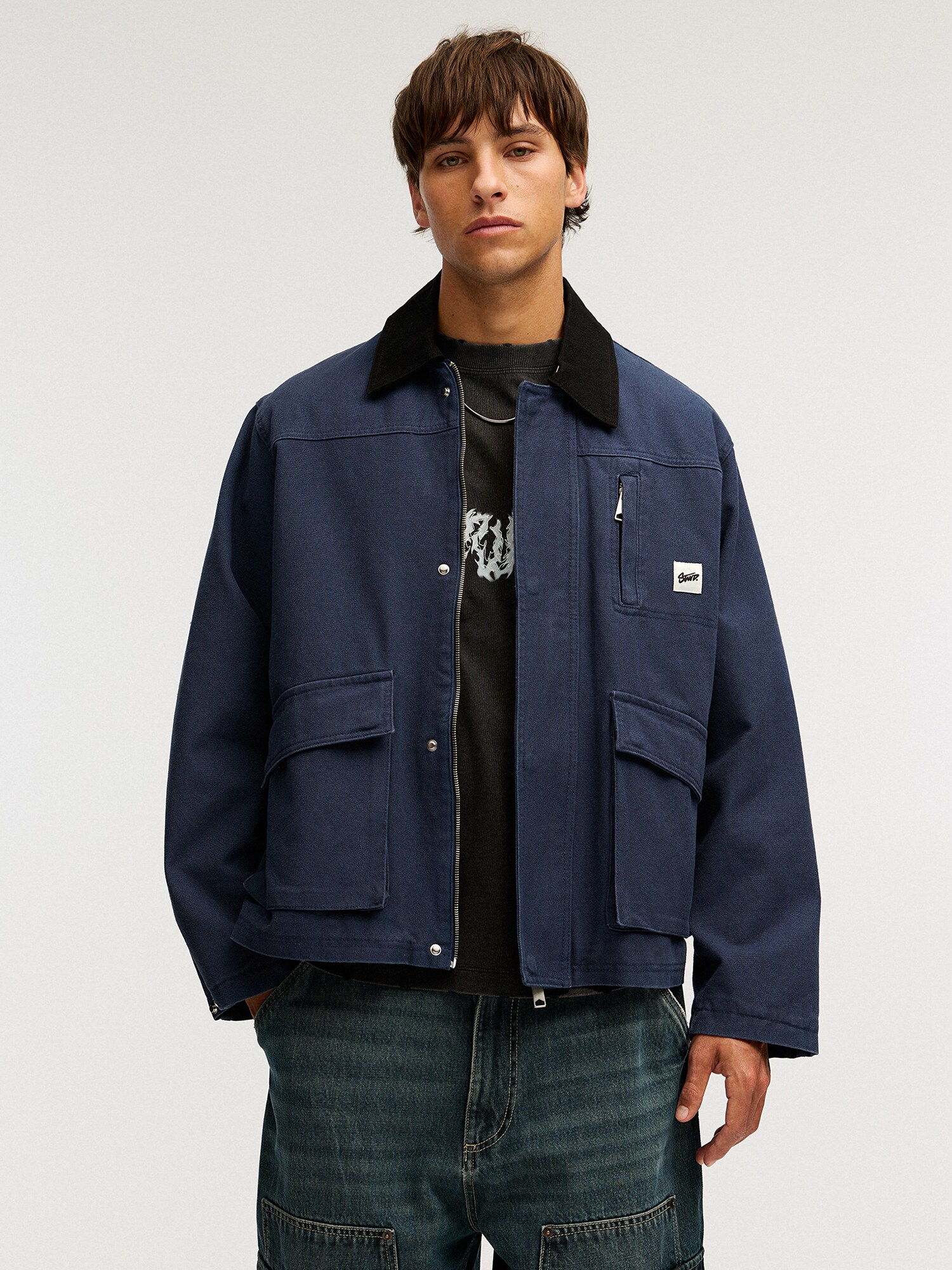 Pull&Bear Átmeneti dzseki 'CAZADORA'  tengerészkék / fekete termék 2. képe
