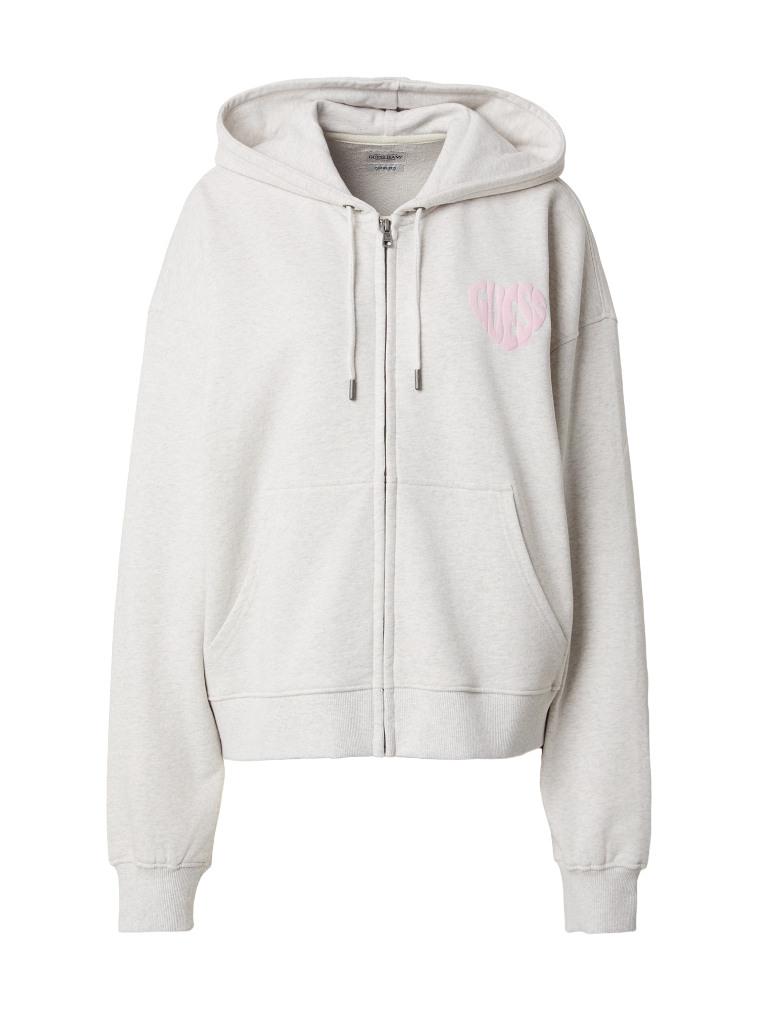 GUESS JEANS Sudadera con cremallera gris claro / rosa
