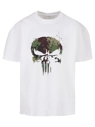 F4NT4STIC Shirt ‘Marvel Punisher TV Camo Skul’ Groen gemêleerd / Zwart gemêleerd / Wit