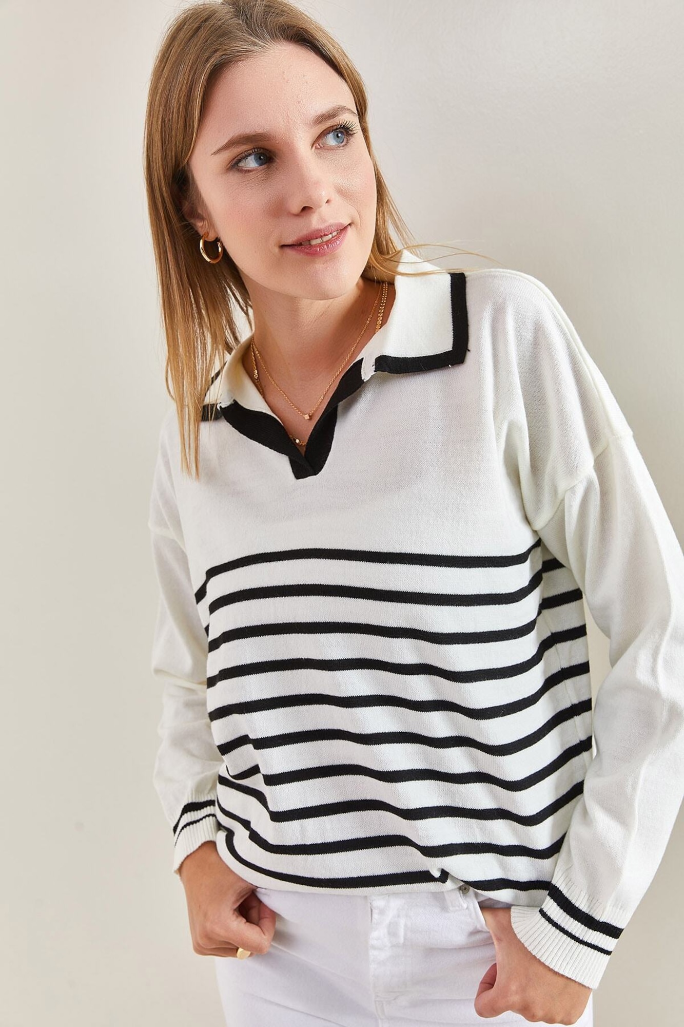 Bianco Lucci Pulover negru / alb