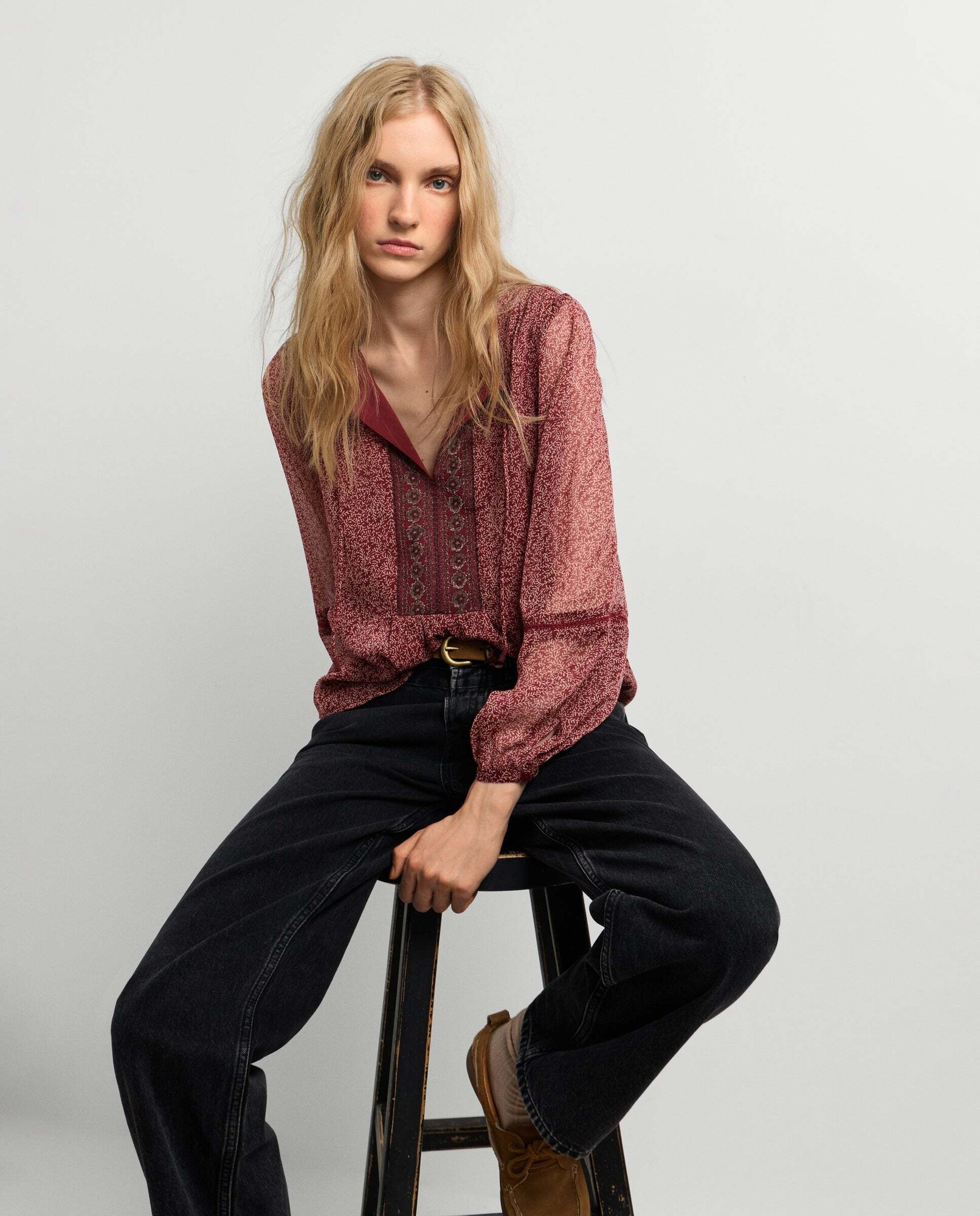 Pepe Jeans Blusa 'Hista' marrón / rojo oscuro / offwhite – imagen 2
