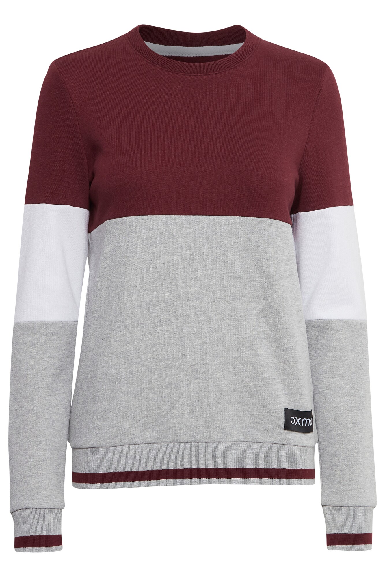 Oxmo Sudadera 'Omaya'  gris moteado / rojo vino / blanco