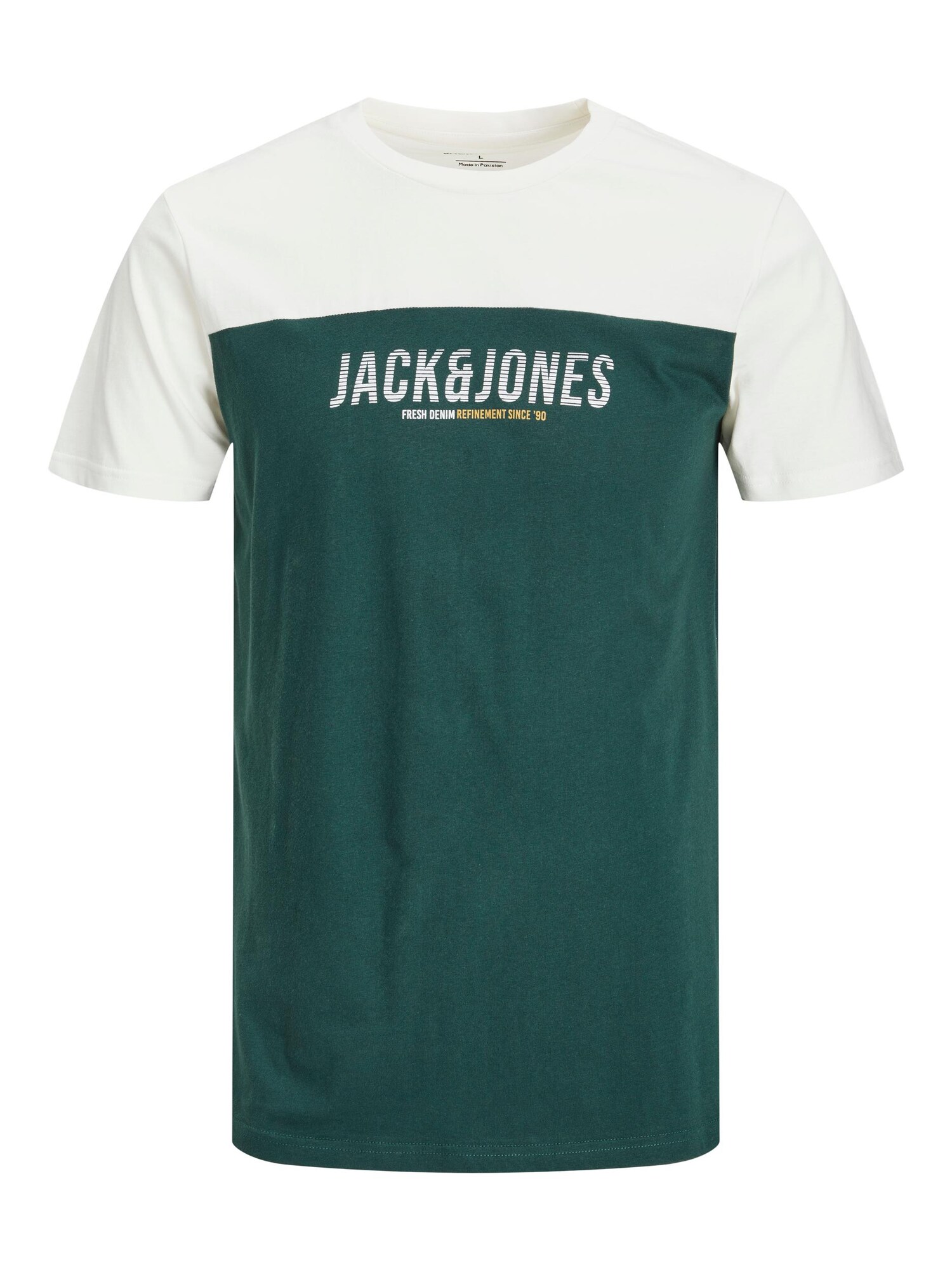 JACK & JONES Tričko 'Dan'  žltá / smaragdová / šedobiela