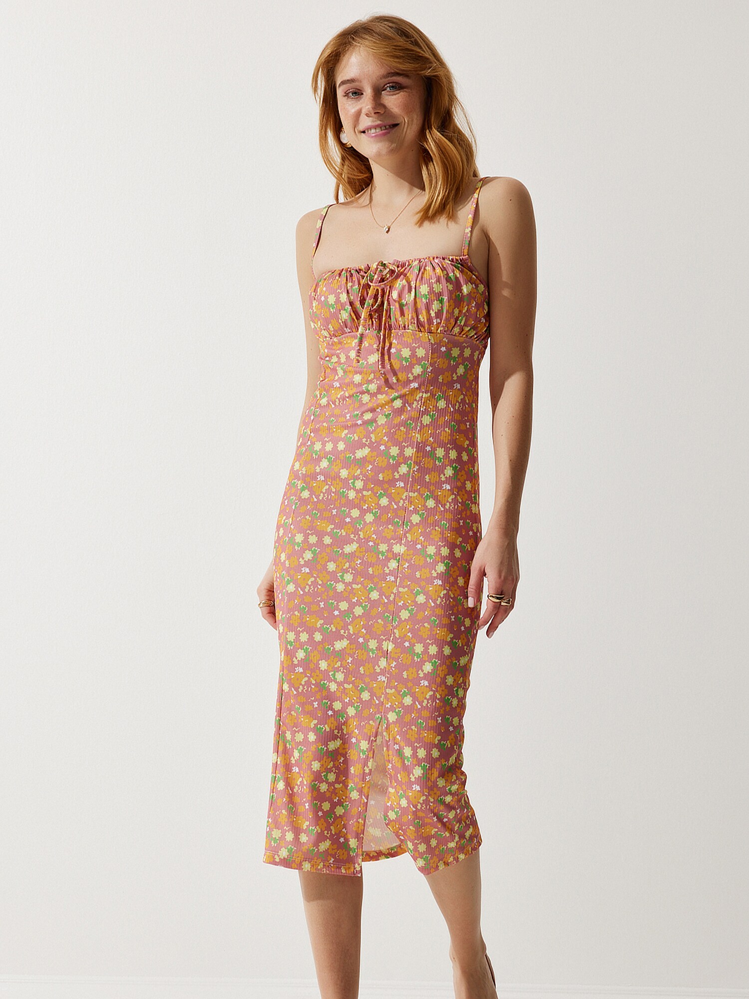 Happiness İstanbul Vestido amarillo claro / verde / naranja / mandarina