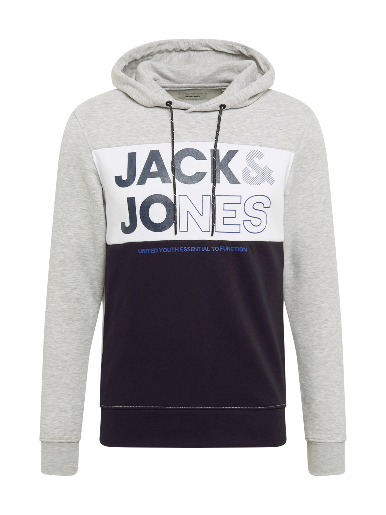 JACK & JONES Megztinis be užsegimo 'ARID'  šviesiai pilka / tamsiai mėlyna / balta