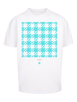 F4NT4STIC Shirt ‘Hahnentritt’ Turquoise / Wit