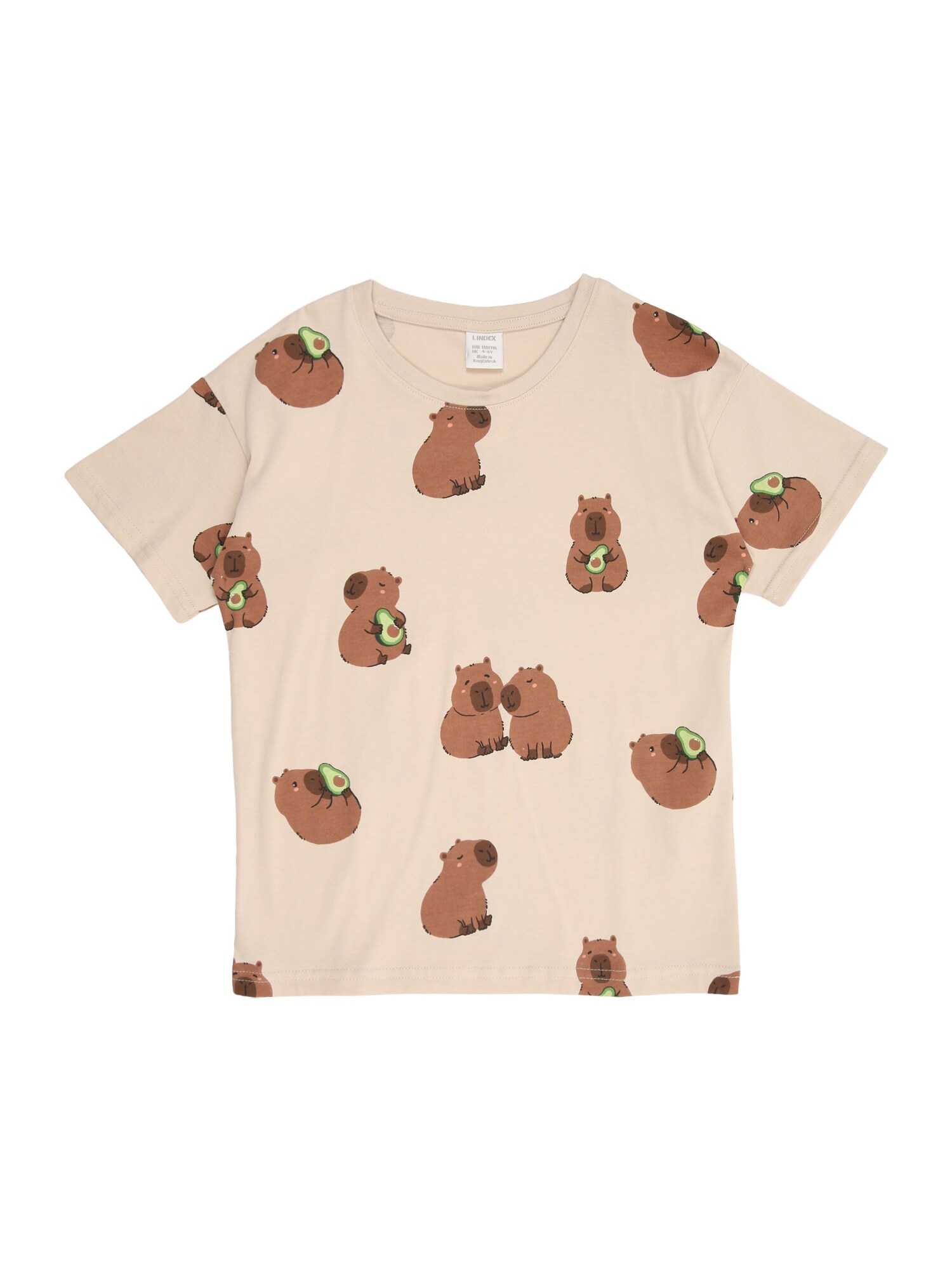 Lindex Tricou 'Capybara'  crem / maro / verde pin / negru