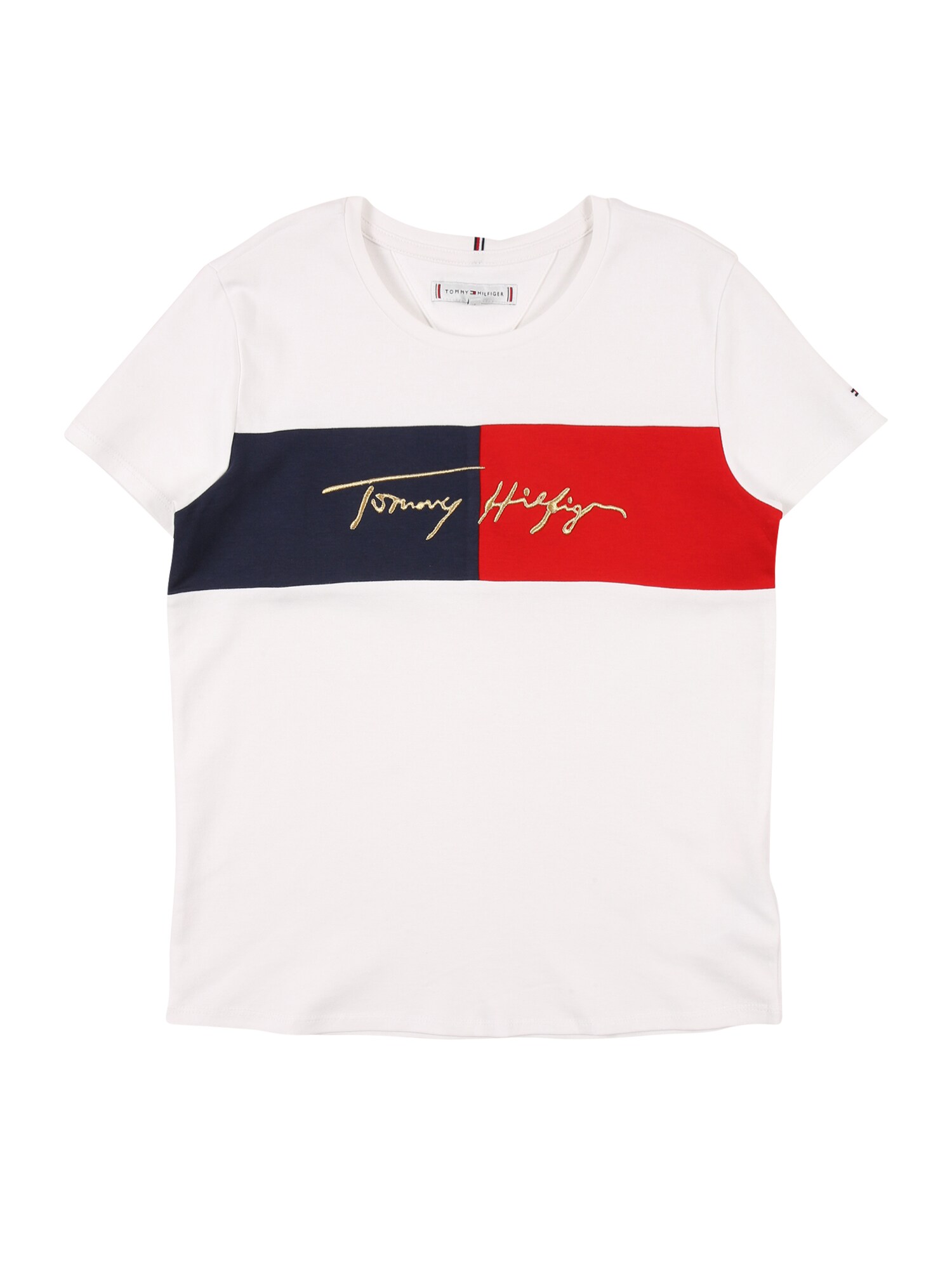 TOMMY HILFIGER Marškinėliai  balta / tamsiai mėlyna / raudona / auksas