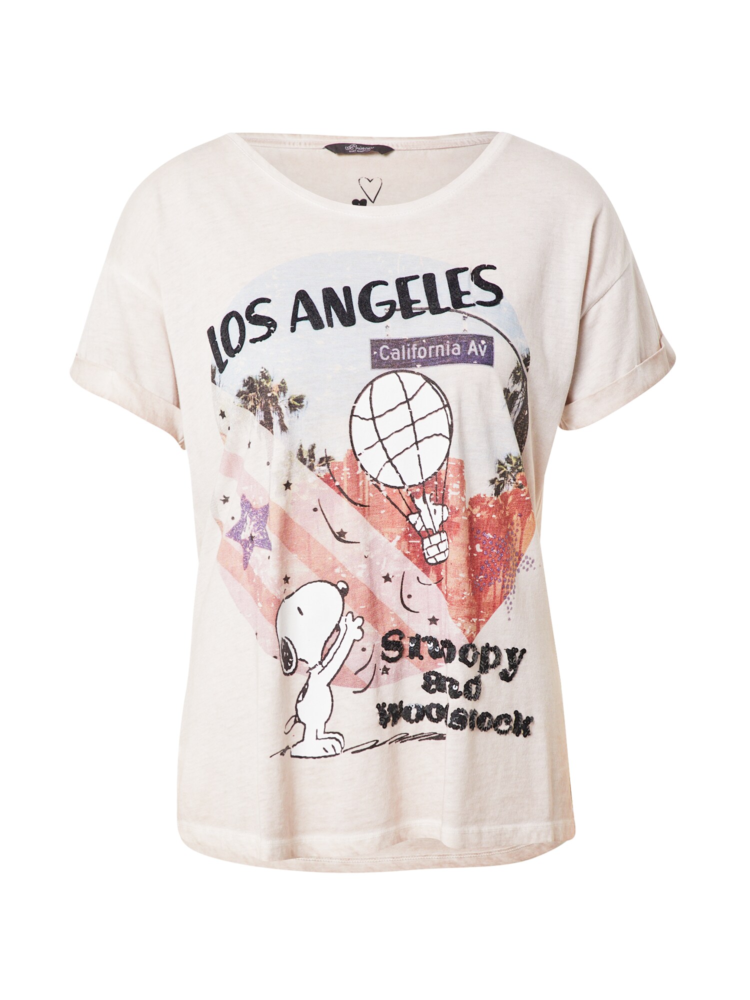 PRINCESS GOES HOLLYWOOD Marškinėliai 'Snoopy LA' smėlio spalva / šviesiai violetinė / rūdžių raudona / juoda / balta