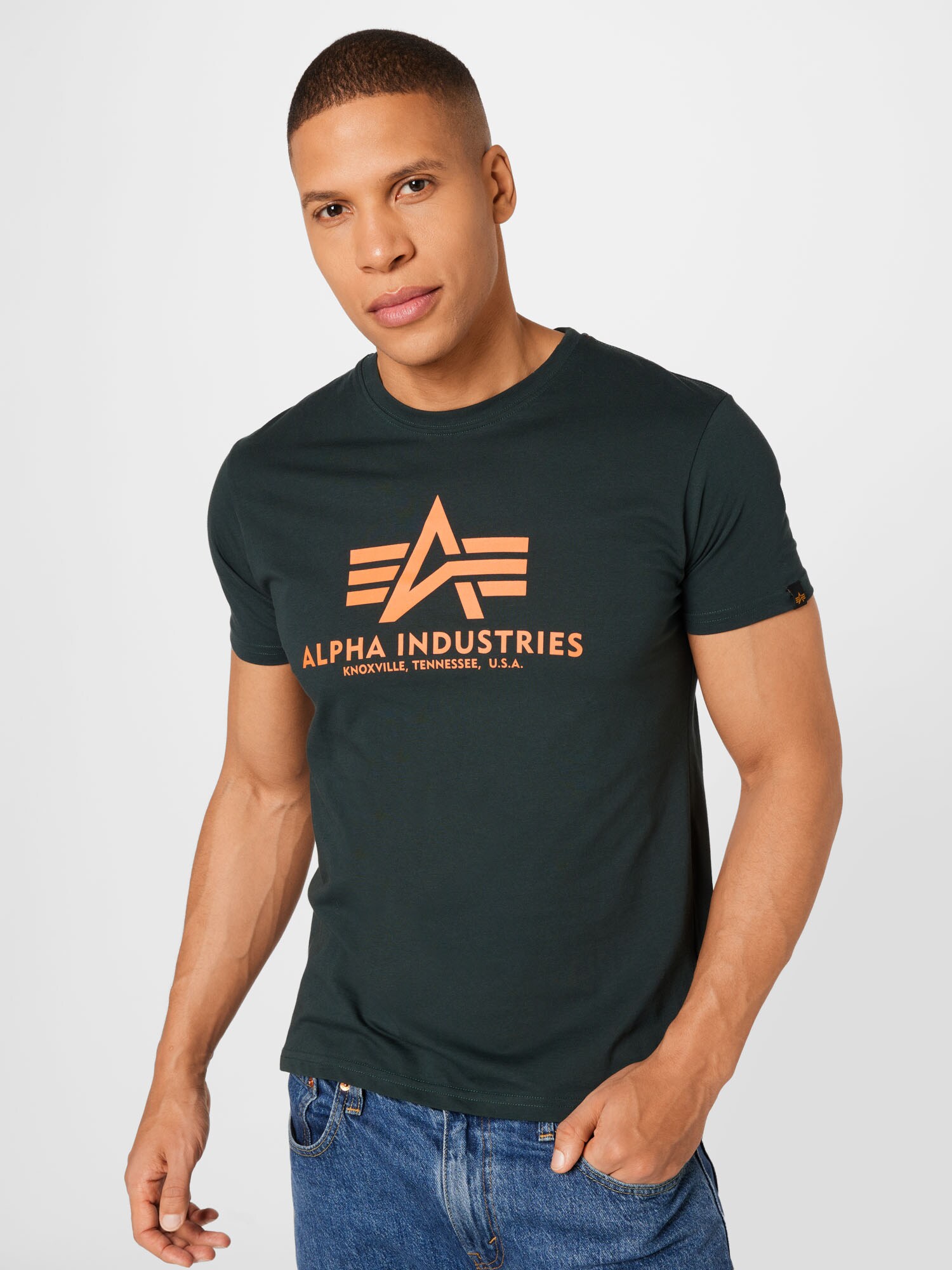 ALPHA INDUSTRIES Póló  szürke / fenyő / világos narancs / fehér termék 2. képe