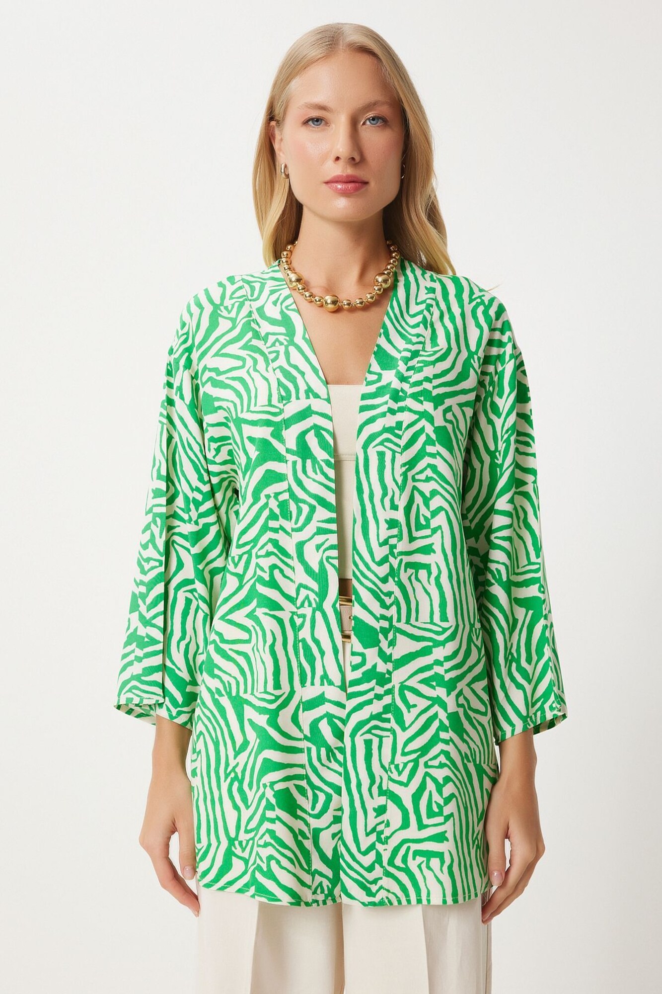 Happiness İstanbul Kimono  ecru / verde