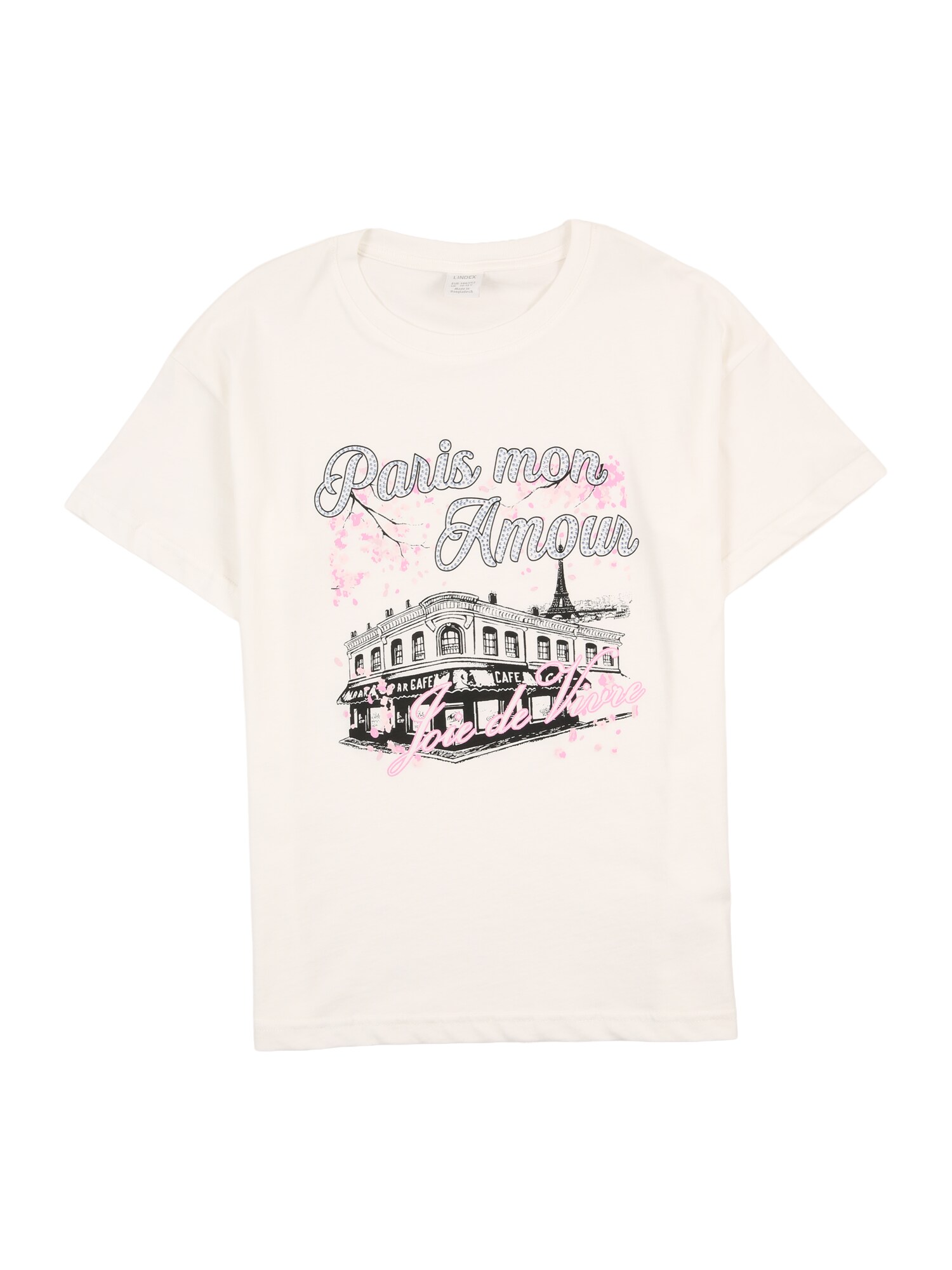 Lindex Tricou  roz / negru / alb
