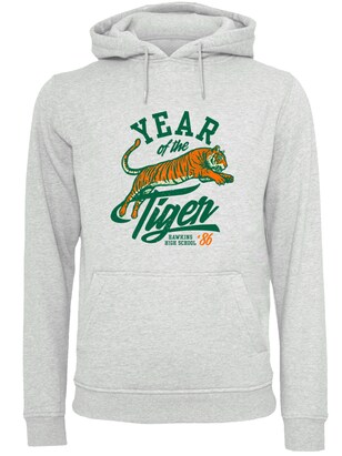 F4NT4STIC Sweatshirt ‘Stranger Things Hawkins Year of The Tiger 86 Netflix TV Series’ Crème / Grijs gemêleerd / Groen / Oranje