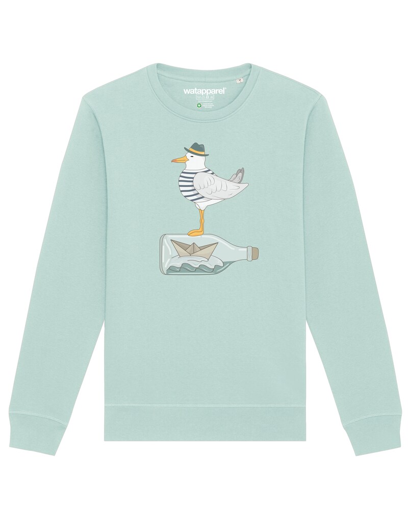 Watapparel Sweatshirt ' Möwe mit Hut ' Herren Größe S azur / mischfarben