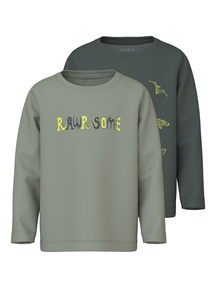 NAME IT Shirt 'NMMVUX' Jungen Größe 116 neongelb / taupe / dunkelgrün