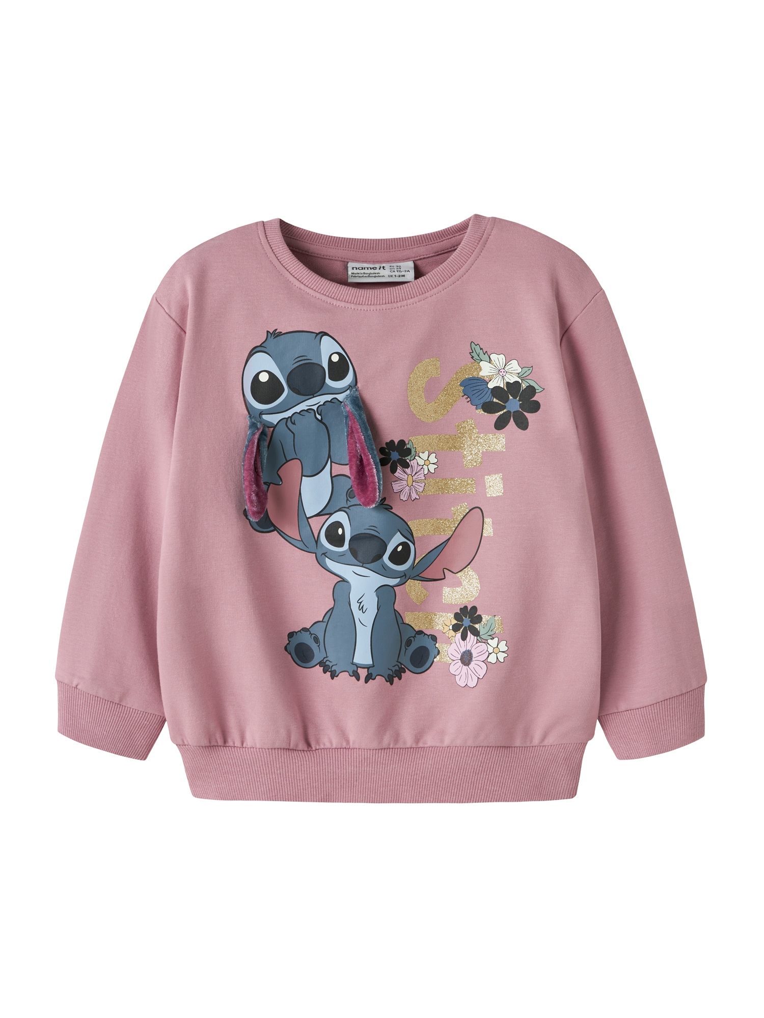 NAME IT Mikina 'NMFJINNY STITCH'  zlatá / tmavosivá / svetlofialová / čierna