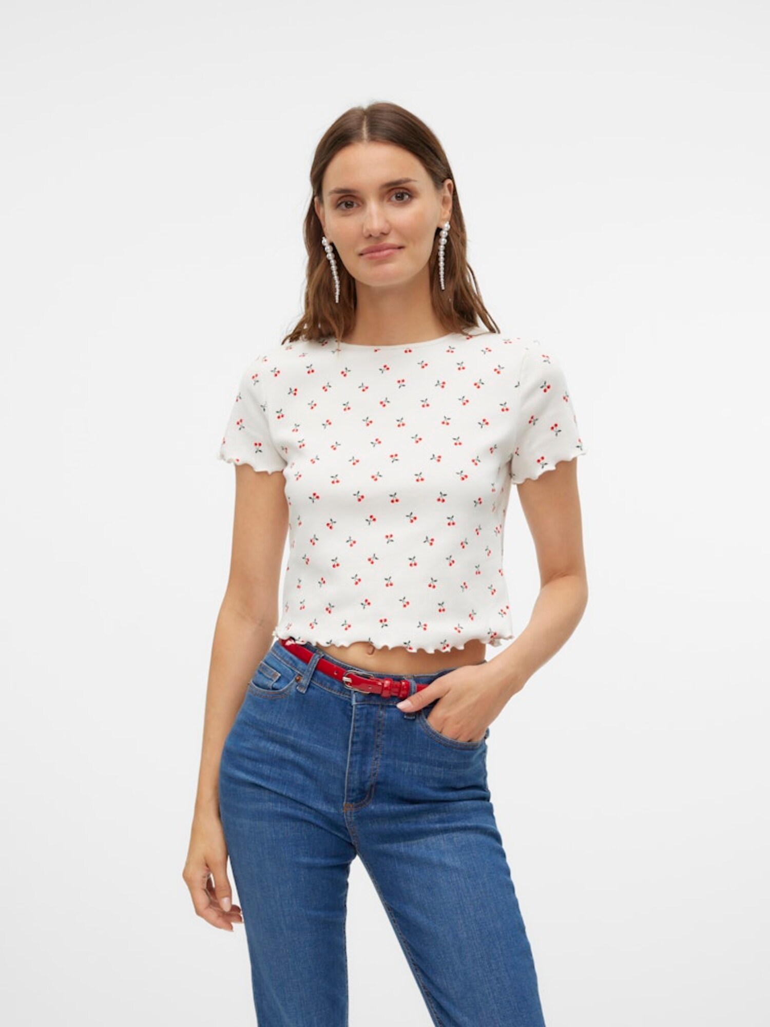 VERO MODA Póló 'VMHarry'  fenyő / piros / fehér termék 2. képe