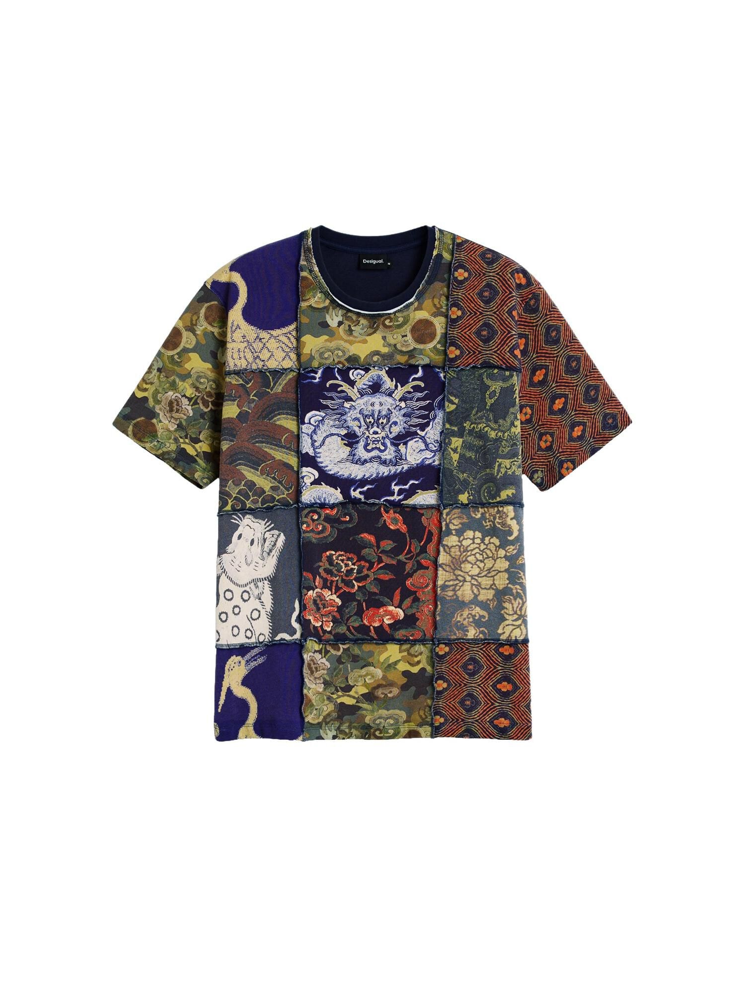 Desigual Tricou bleumarin / maro / kaki / roșu