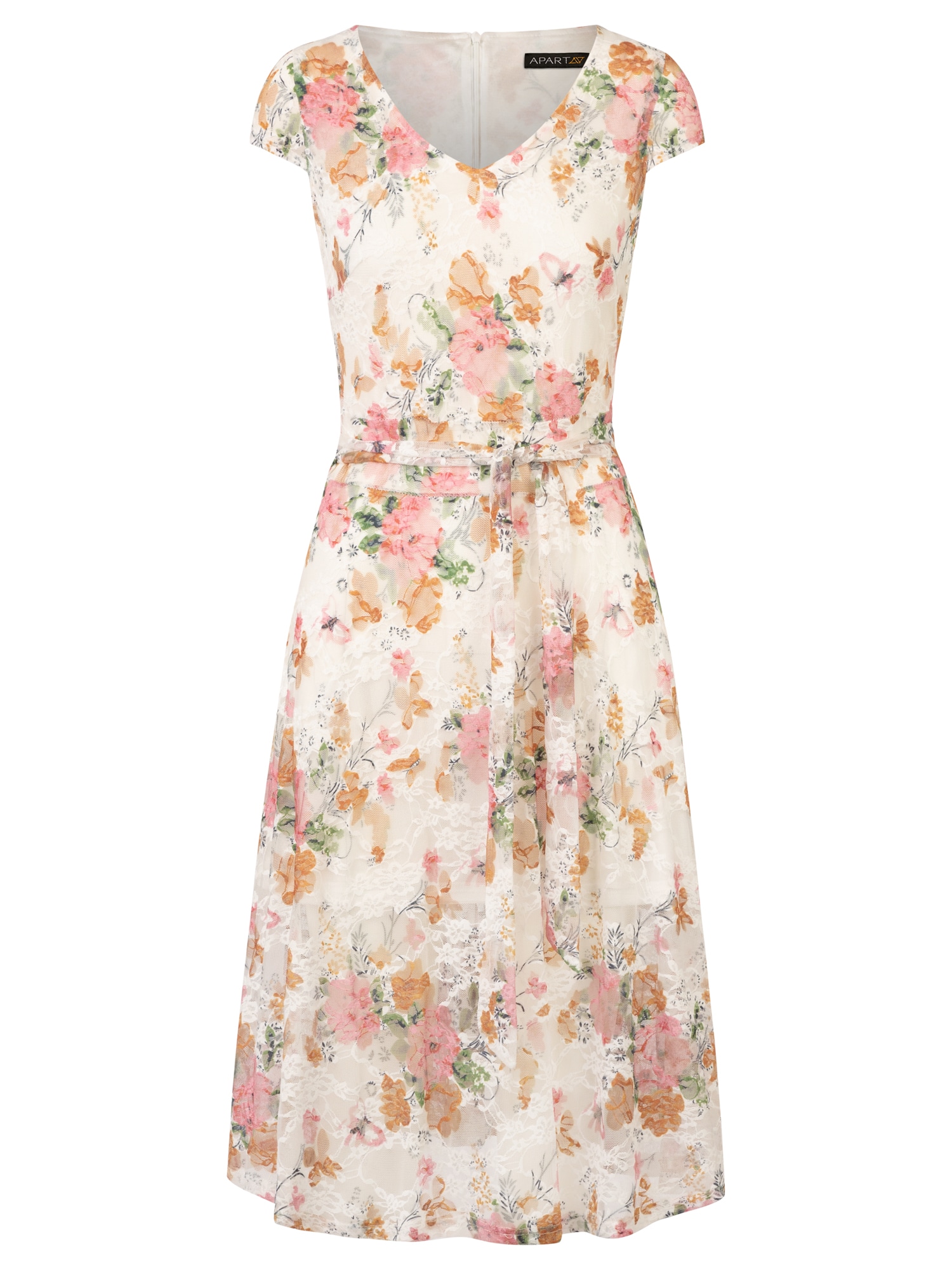 Apart APART Kleid aus weichem Mesh mit Blütenmuster creme / mischfarben / rosé