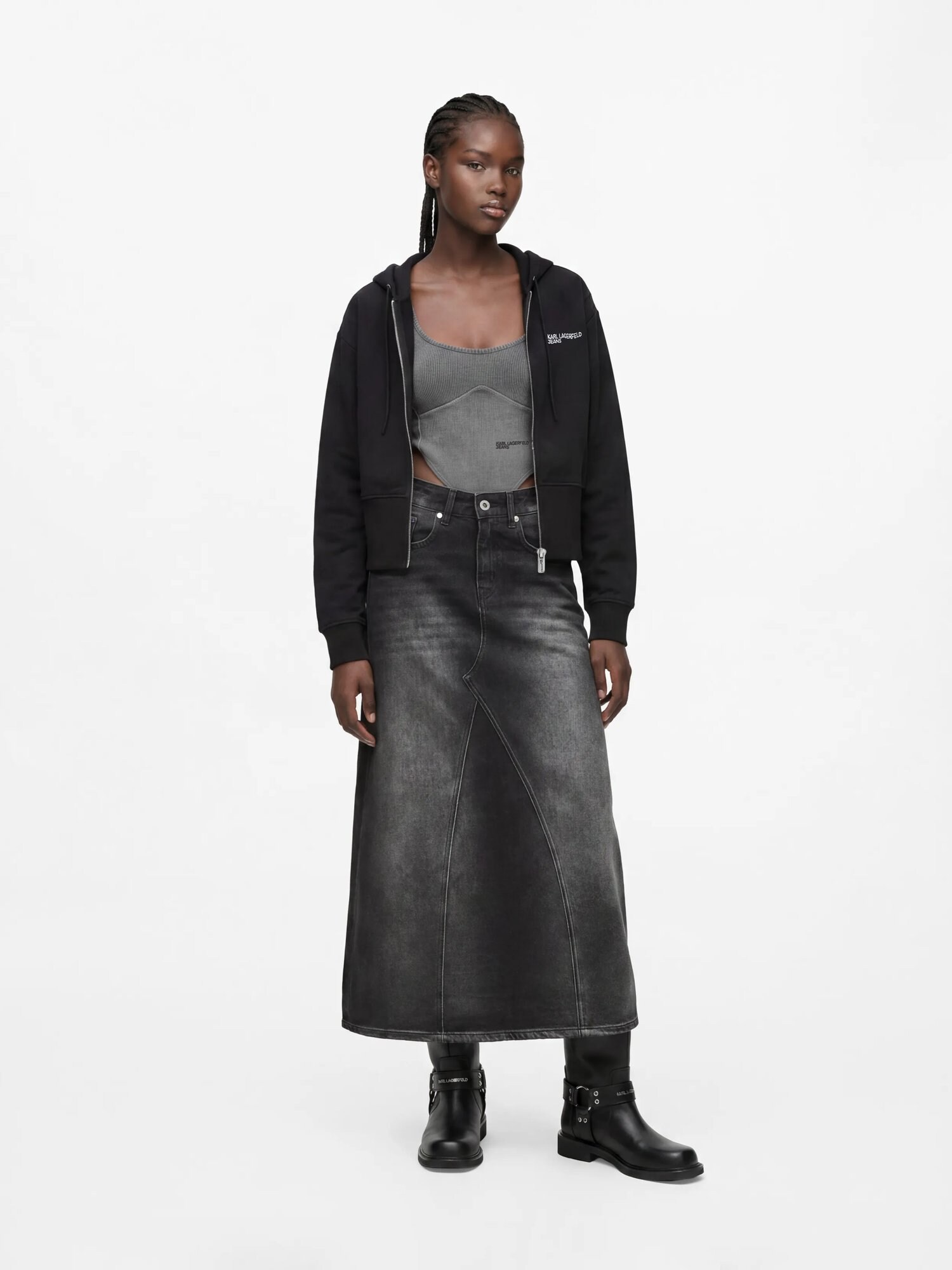 KARL LAGERFELD JEANS Sudadera con cremallera 'Milano'  negro / blanco – imagen 4