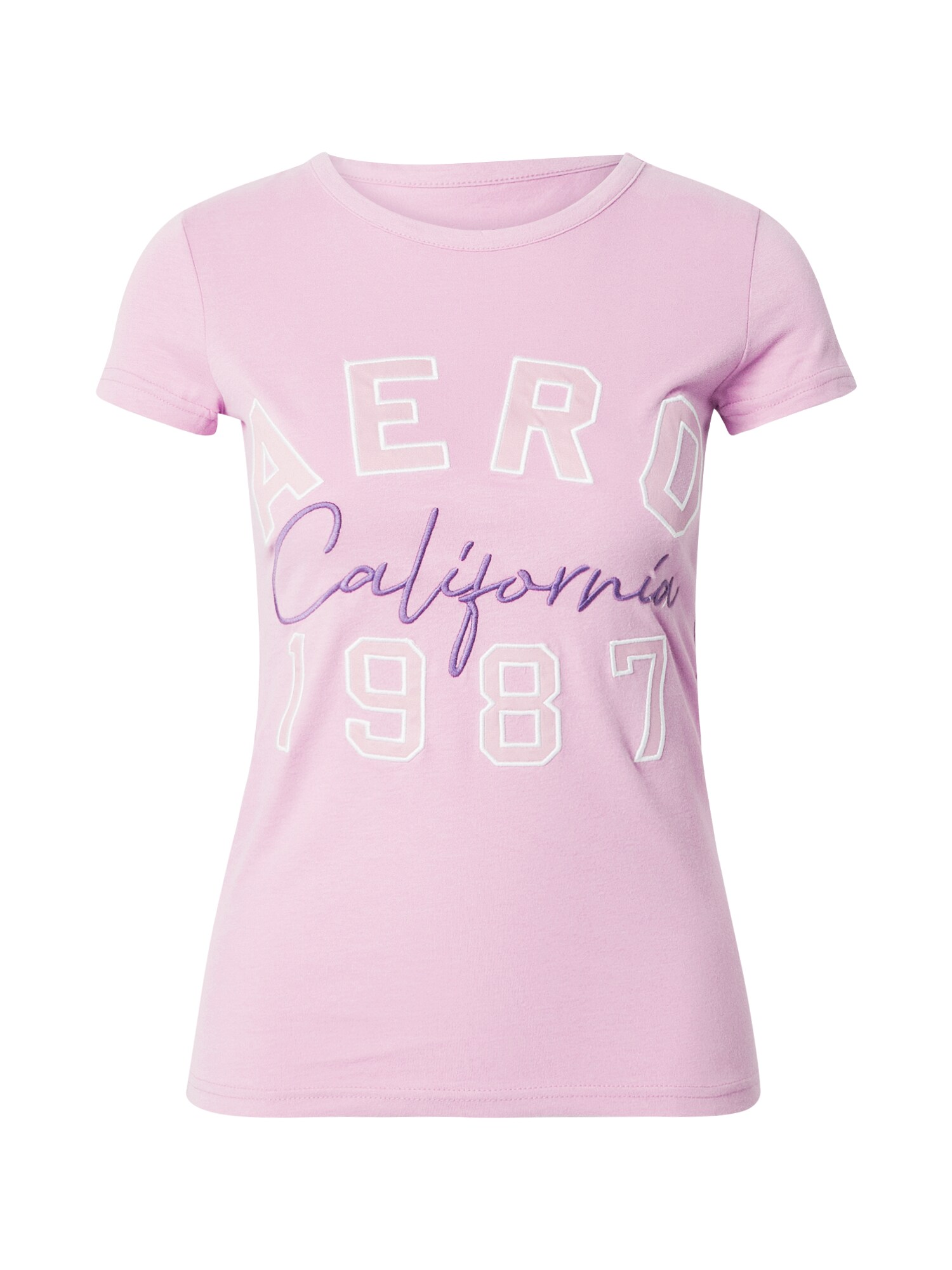 AÉROPOSTALE Tričko 'CALIFORNIA 1987'  slivková / levanduľová / biela