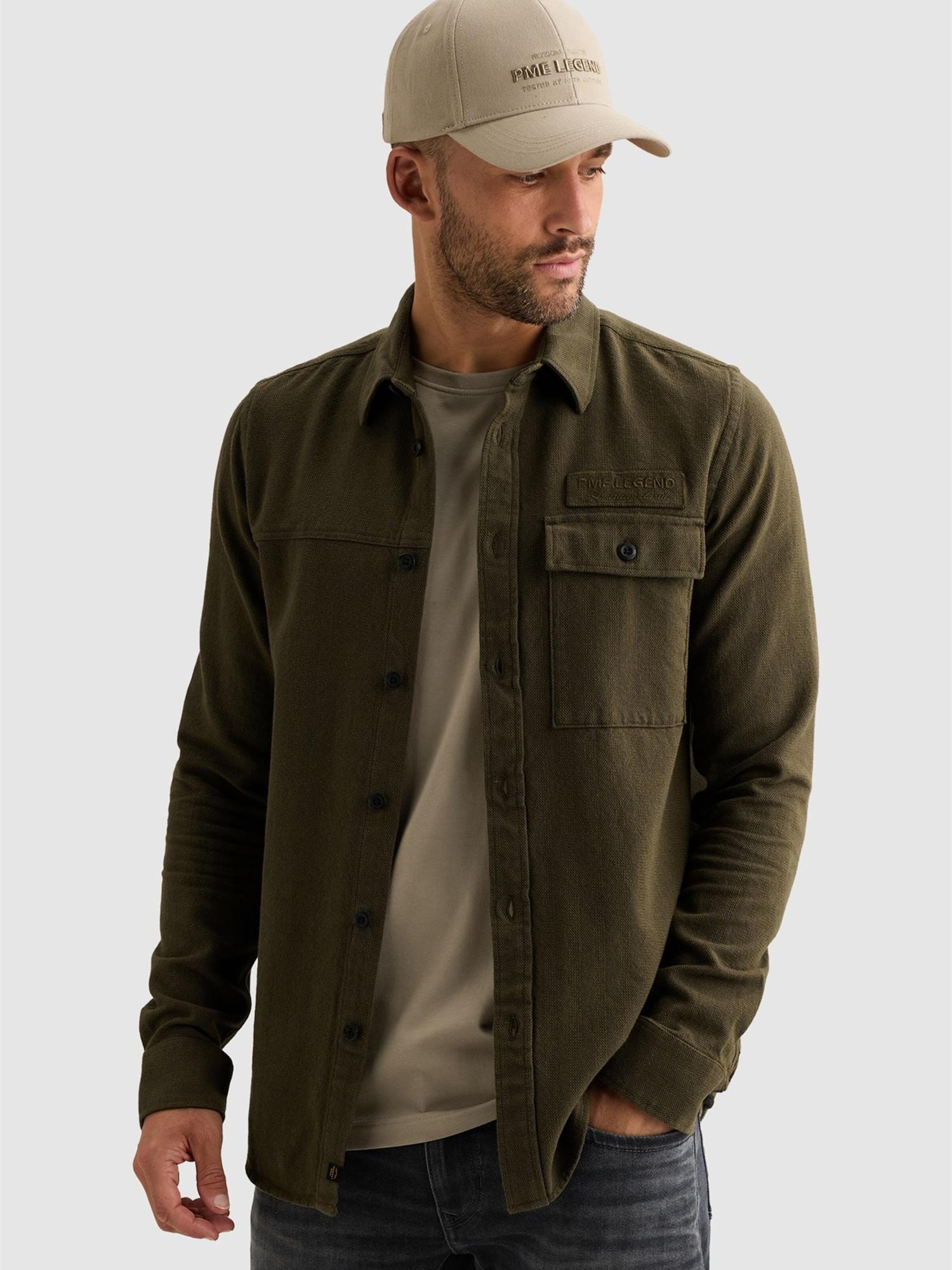 Skjorta 'Shirt with two-tone herringbone texture'