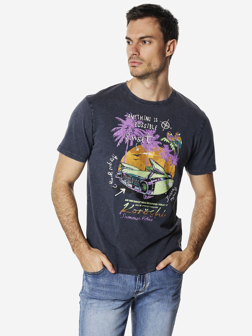 T-shirt nattblå / mörkgul / ljusgrön