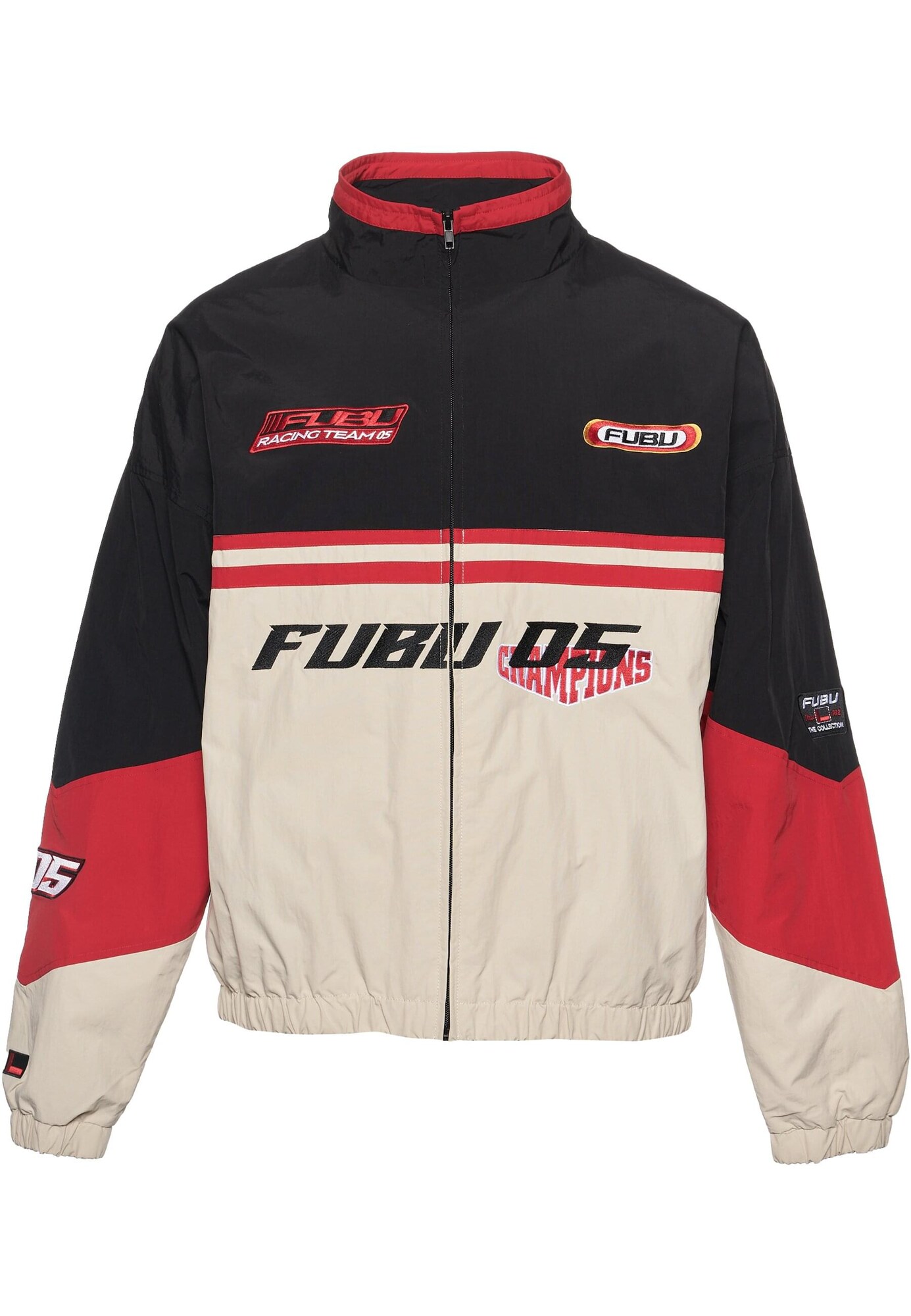 FUBU Prechodná bunda  svetlobéžová / ohnivo červená / čierna / biela
