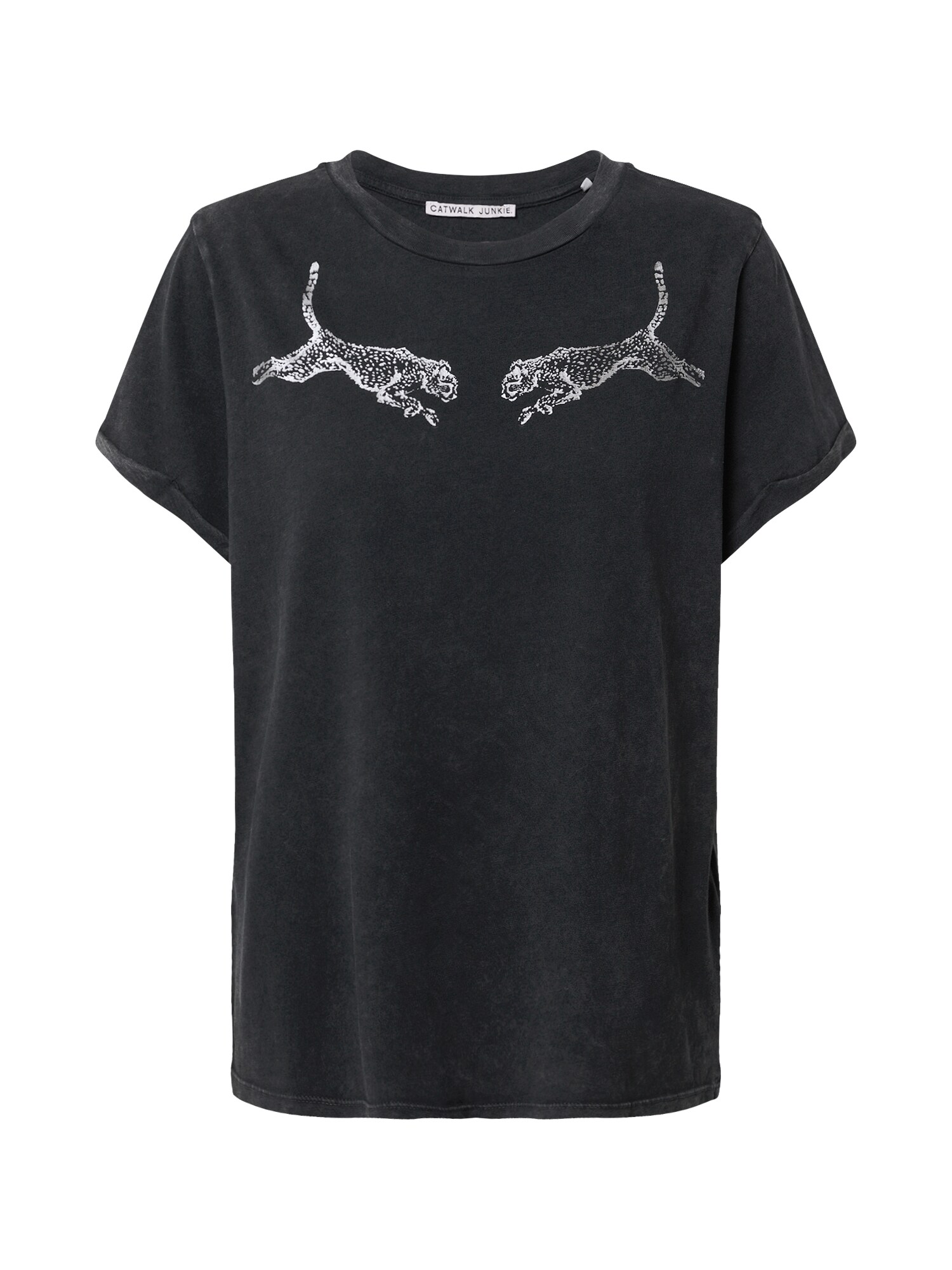 CATWALK JUNKIE Marškinėliai 'Jumping  Cheetah'  tamsiai pilka / sidabrinė