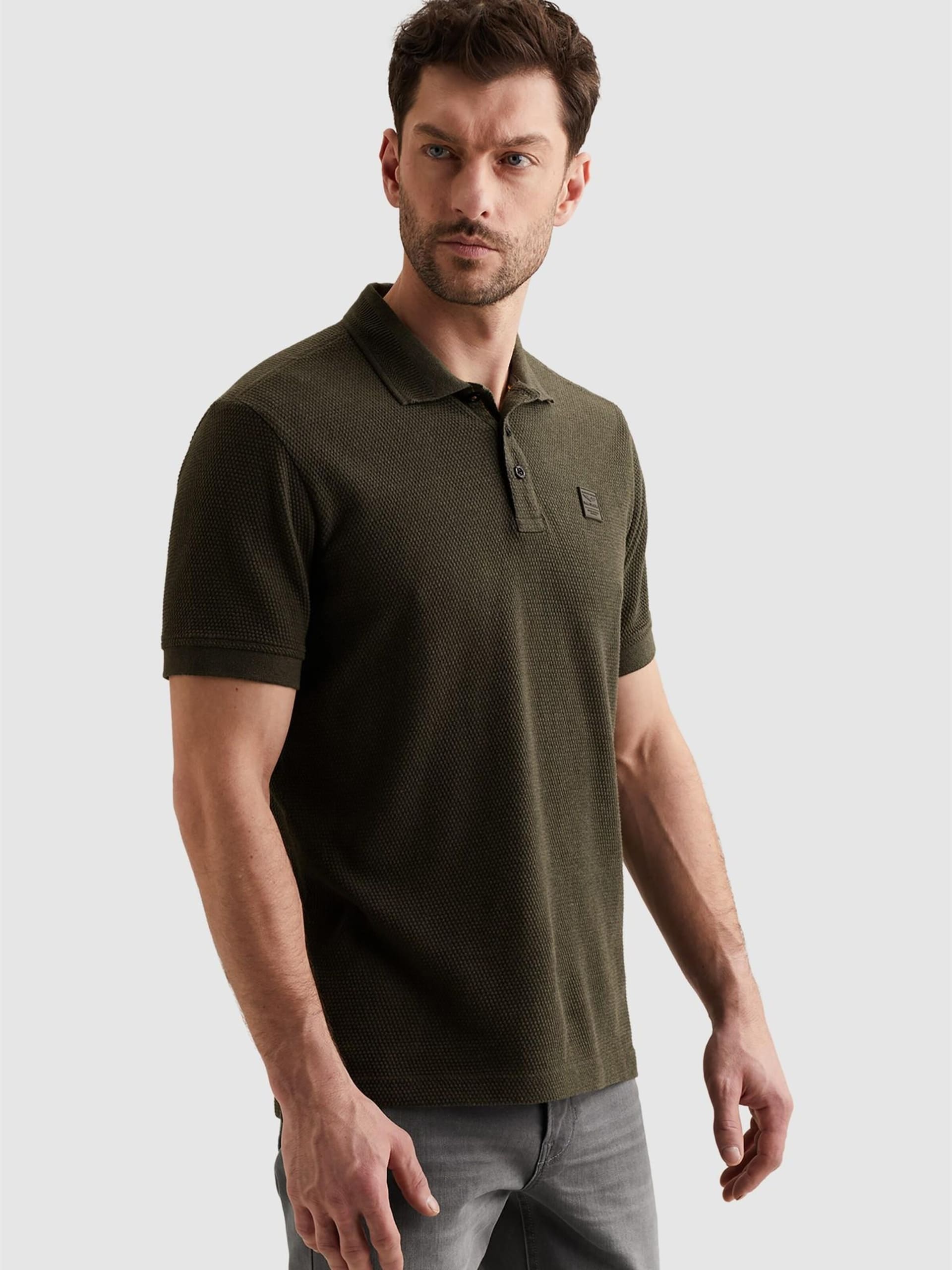 PME Legend T-shirt 'Polo shirt with texture and ribbed hems' herr