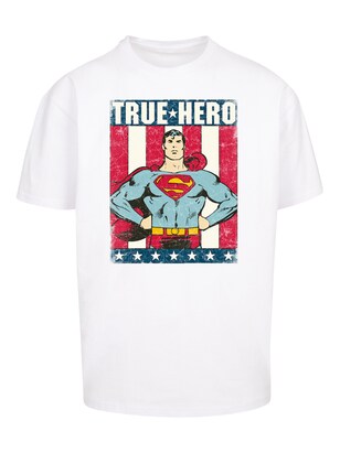 F4NT4STIC Shirt ‘Superman Superheld True Hero’ Marine / Lichtblauw / Robijnrood / Wit