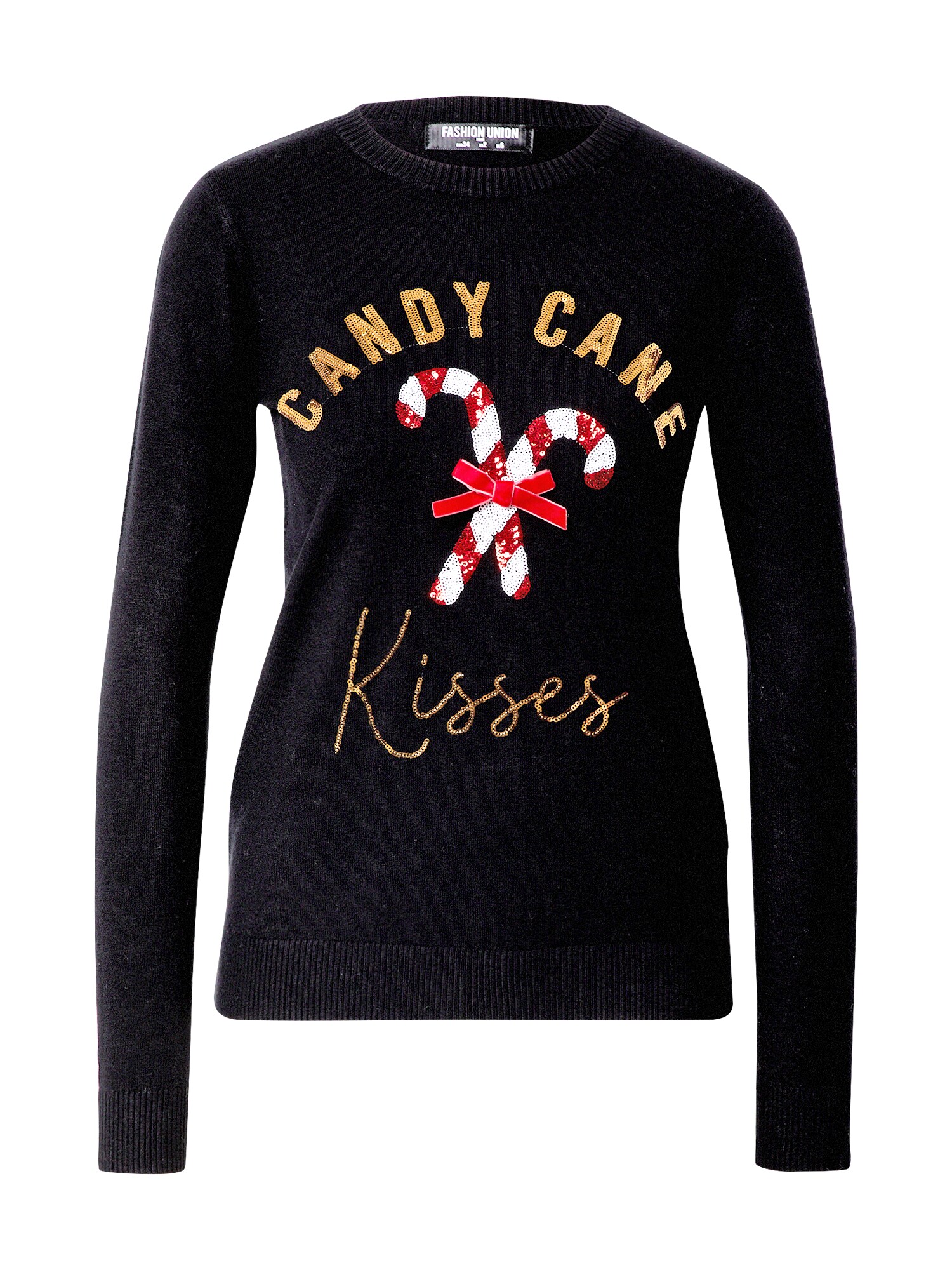 Fashion Union Megztinis 'CANDY CANE KISSES'  juoda / auksas / balta / raudona