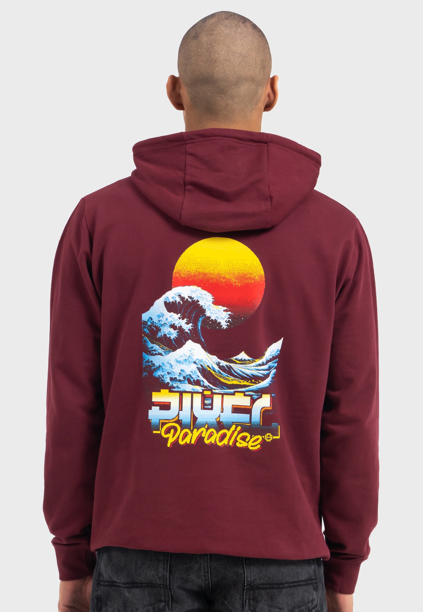 Thumbnail - Oldskull Hoodie Retro Pixel Wave Logo Graphic