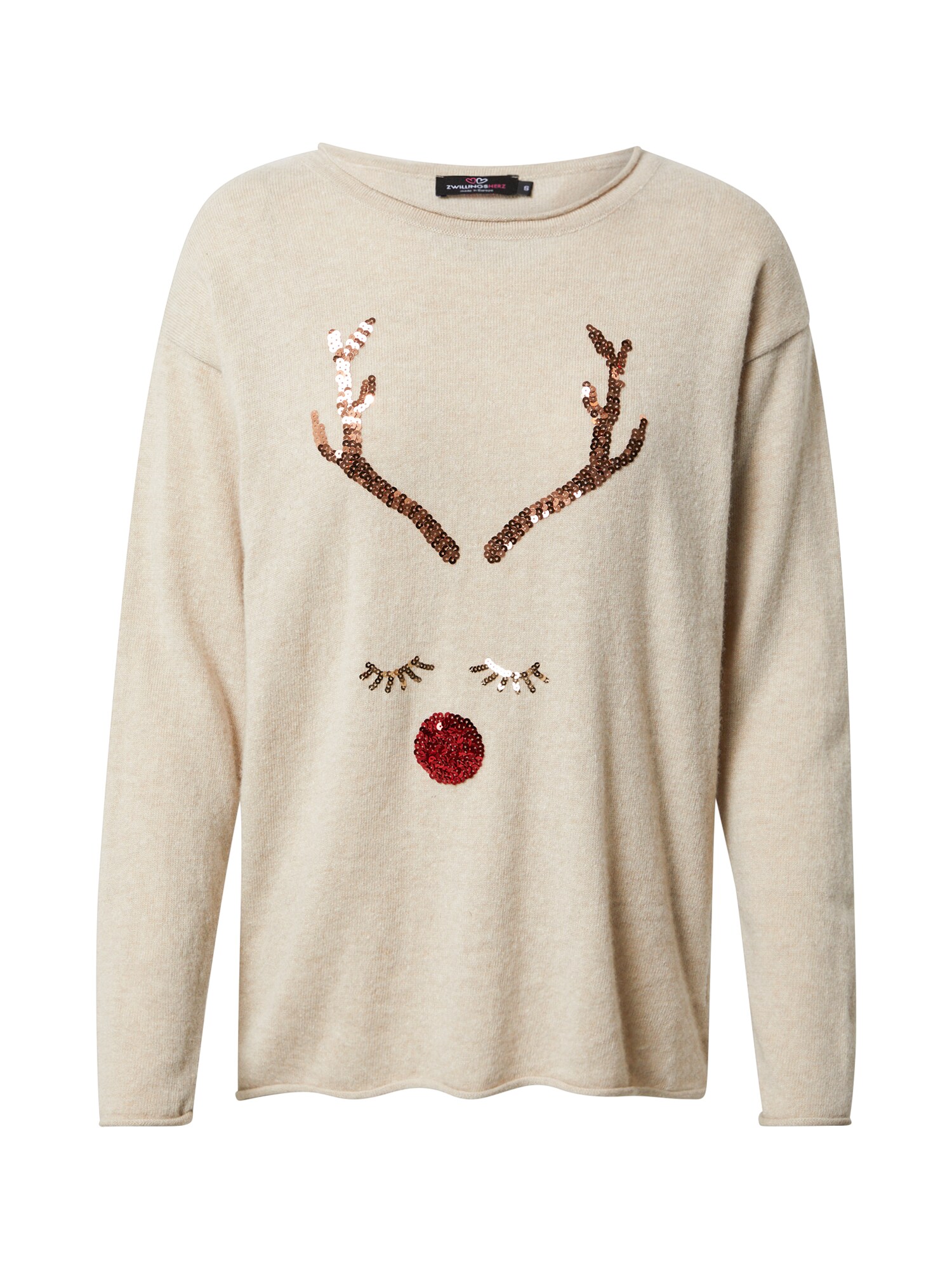 Zwillingsherz Megztinis 'Oh Deer'  smėlio / auksas / raudona / rožinio aukso spalva