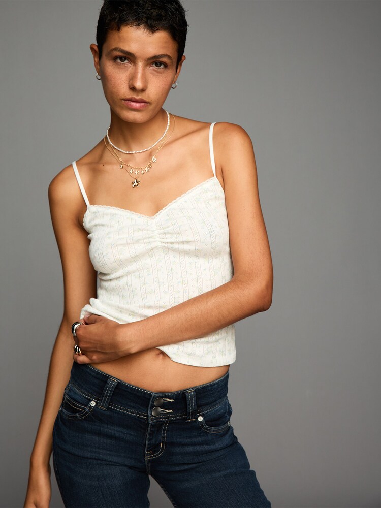 Bershka Top Damen Größe XS elfenbein / hellblau / hellgrün