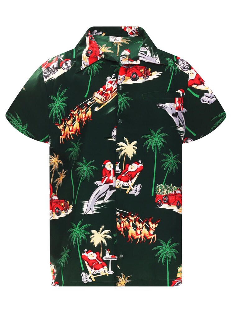 King Kameha Hemd 'Christmas Dolphin Santa' Herren Größe 6XL grün
