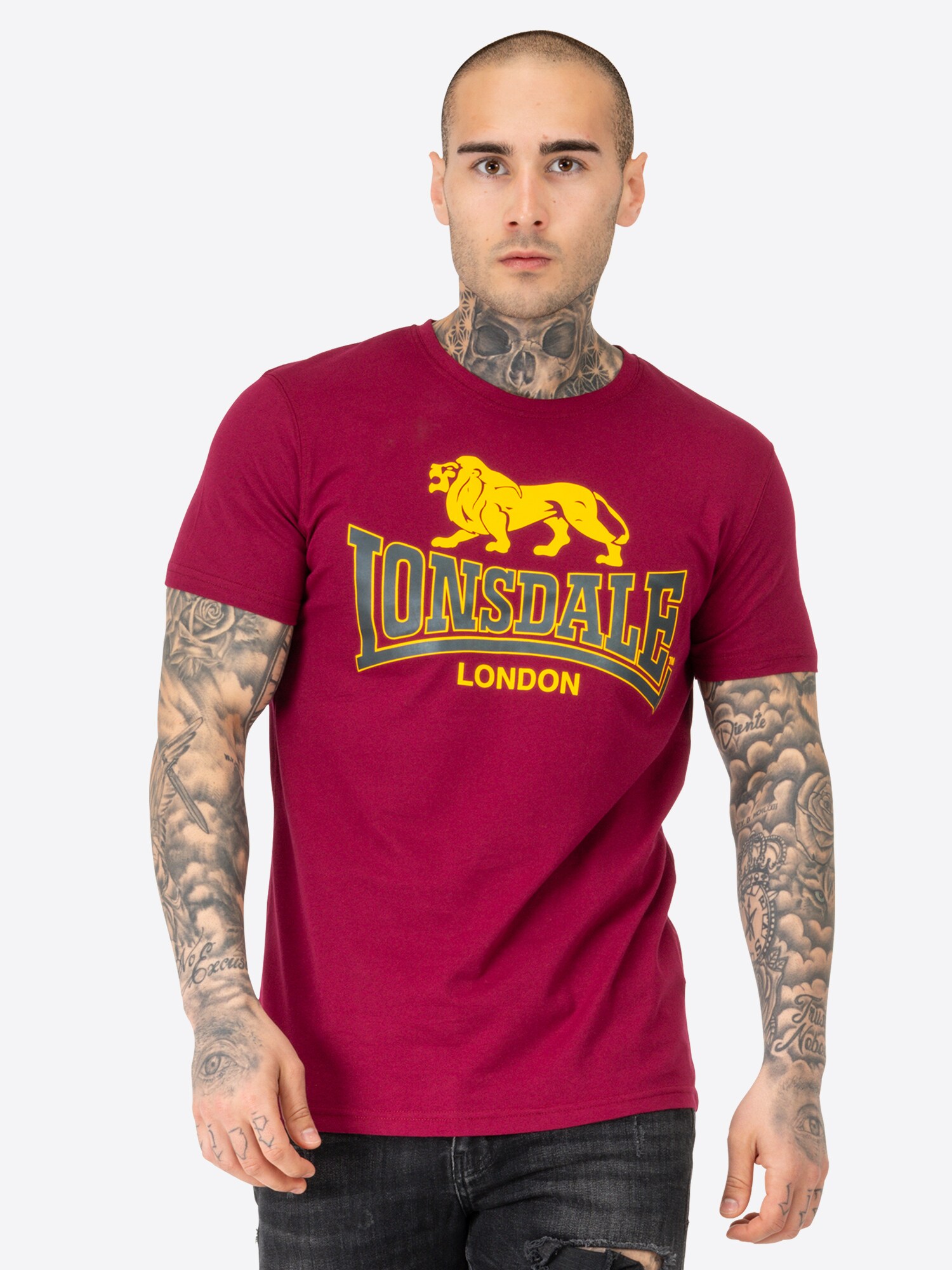 LONSDALE Póló ' TAVERHAM '  sárga / sötétvörös / fekete termék 2. képe
