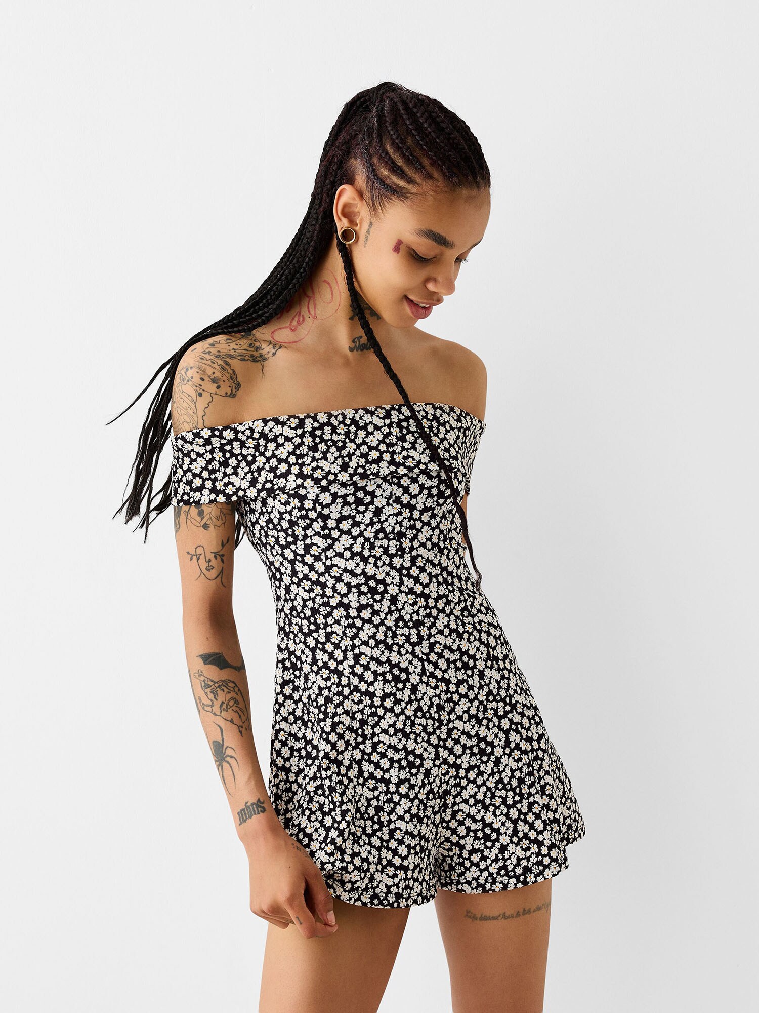 Bershka Kezeslábas  sárga / fekete / fehér termék 2. képe