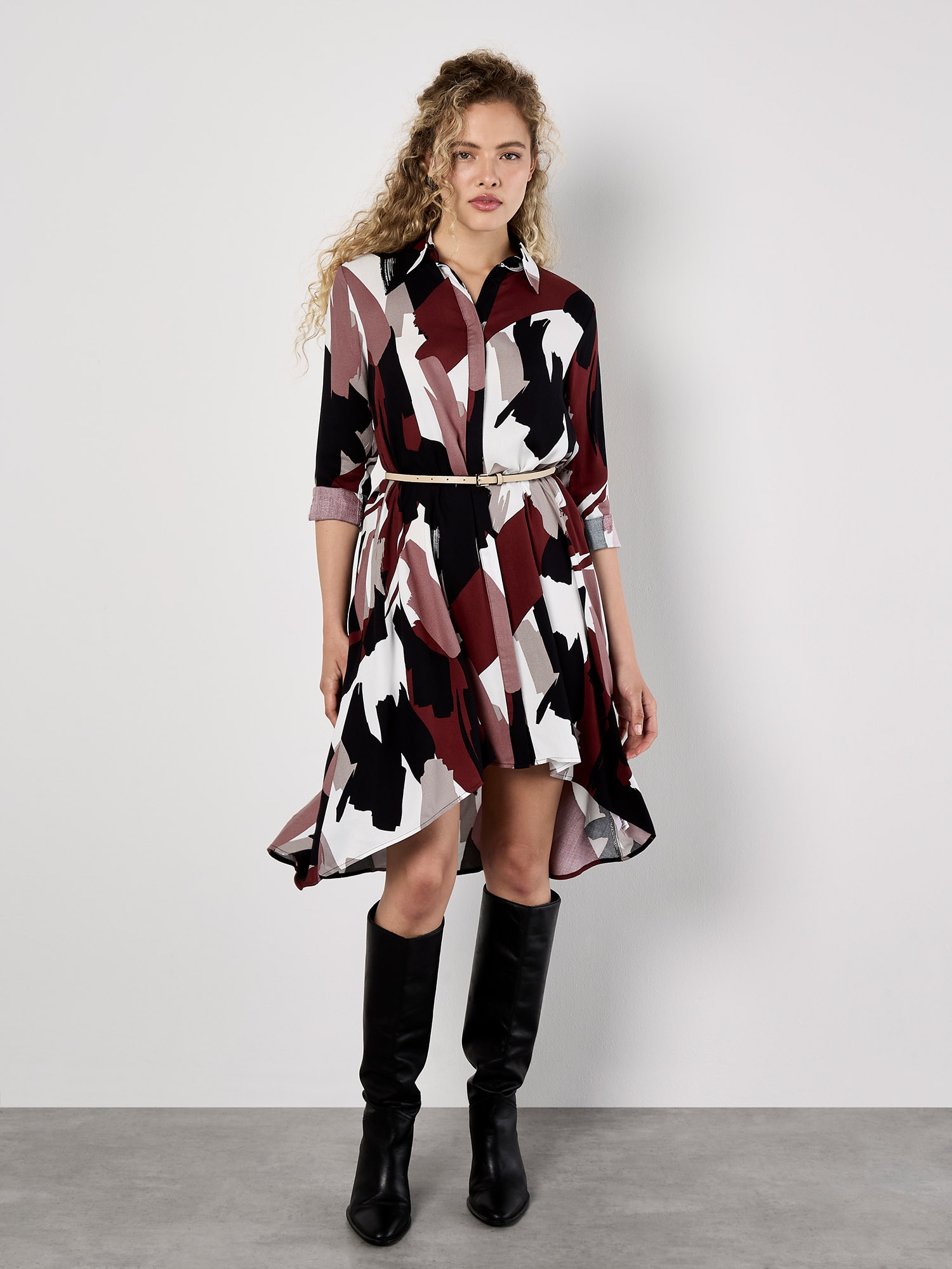 Thumbnail - Apricot Brushstroke Print Mini Shirt Dress