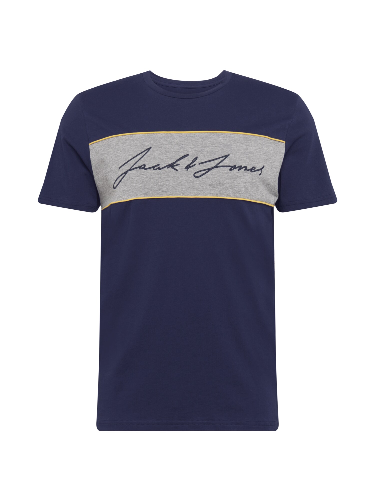 JACK & JONES Marškinėliai 'Hikari'  tamsiai mėlyna / pilka / geltona