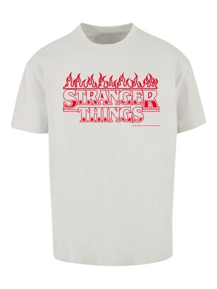 F4NT4STIC Shirt ‘Stranger Things Flames Netflix TV Series’ Lichtgrijs / Rood