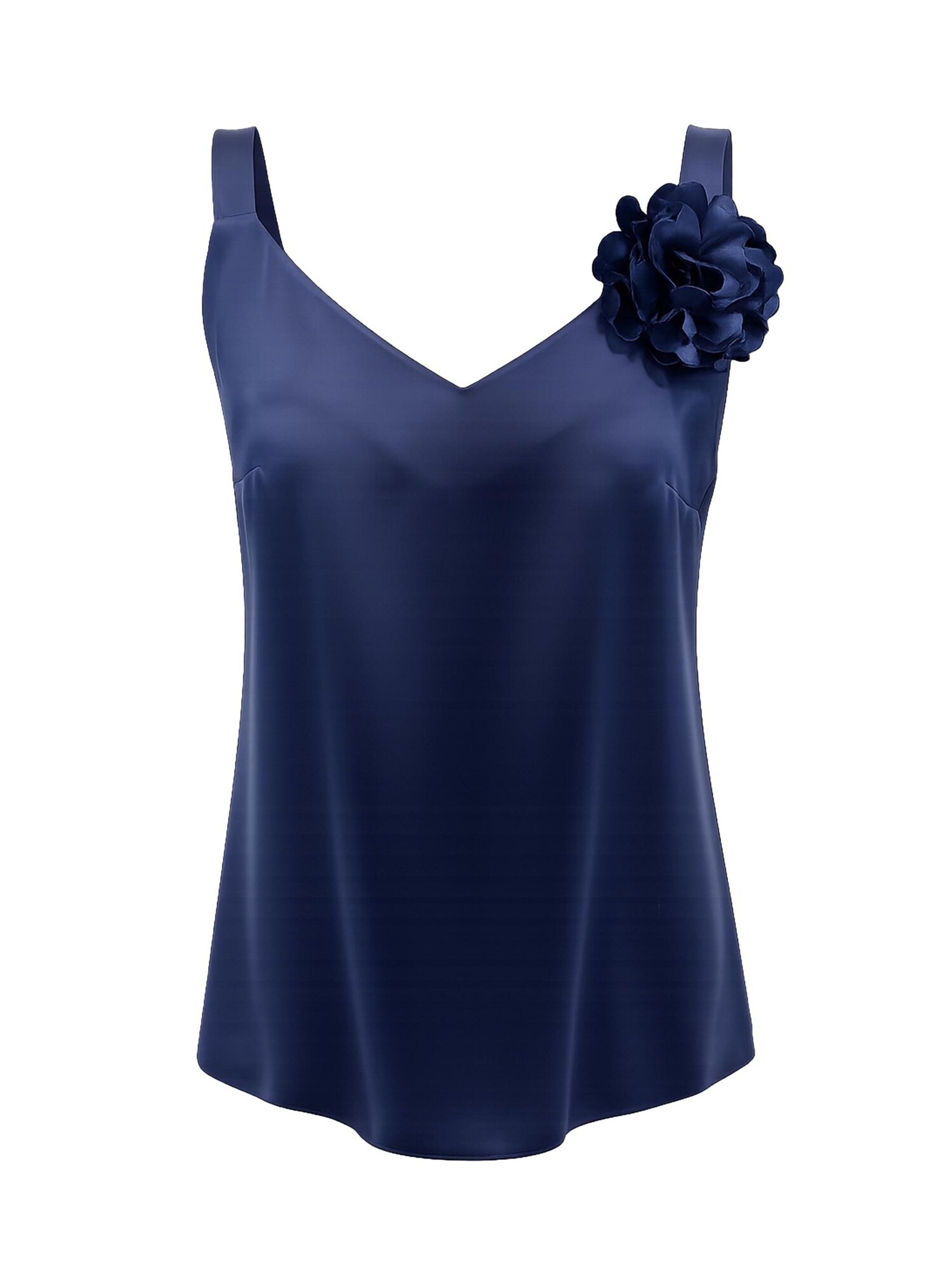 REGINA FASHION Top 'V-Neck Satin Top with 3D Flower Detail'  námornícka modrá