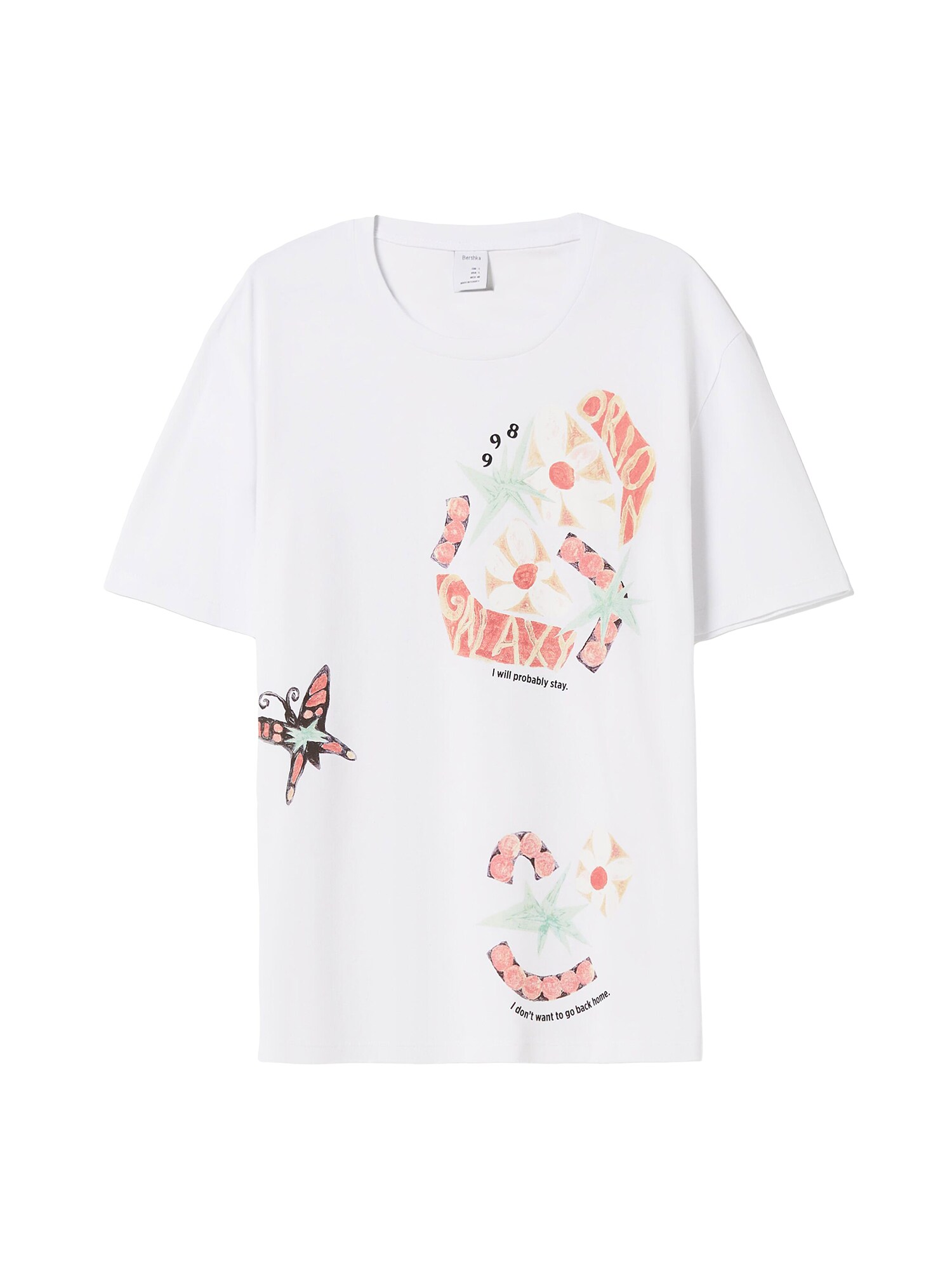 Bershka Tričko  mätová / oranžová / čierna / biela