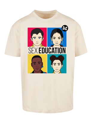 F4NT4STIC Shirt ‘Sex Education Teen Illustrated Netflix TV Series’ Beige / Blauw / Donkerroze / Zwart