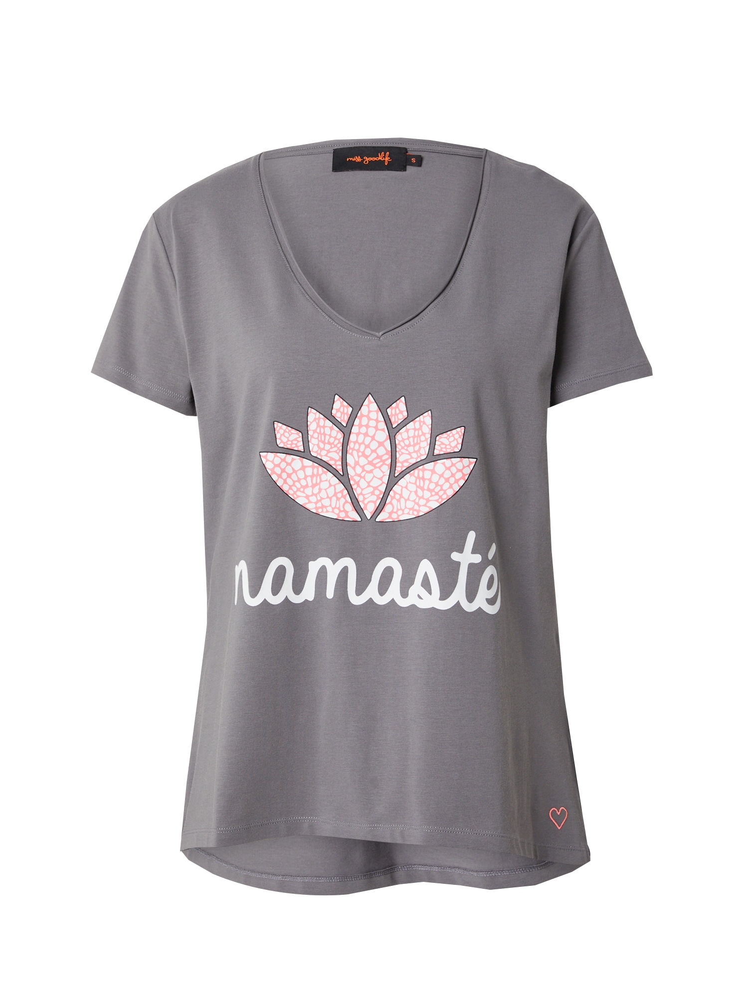 miss goodlife Póló 'Namasté'  szürke / rózsaszín / fehér akciós termékkép 1